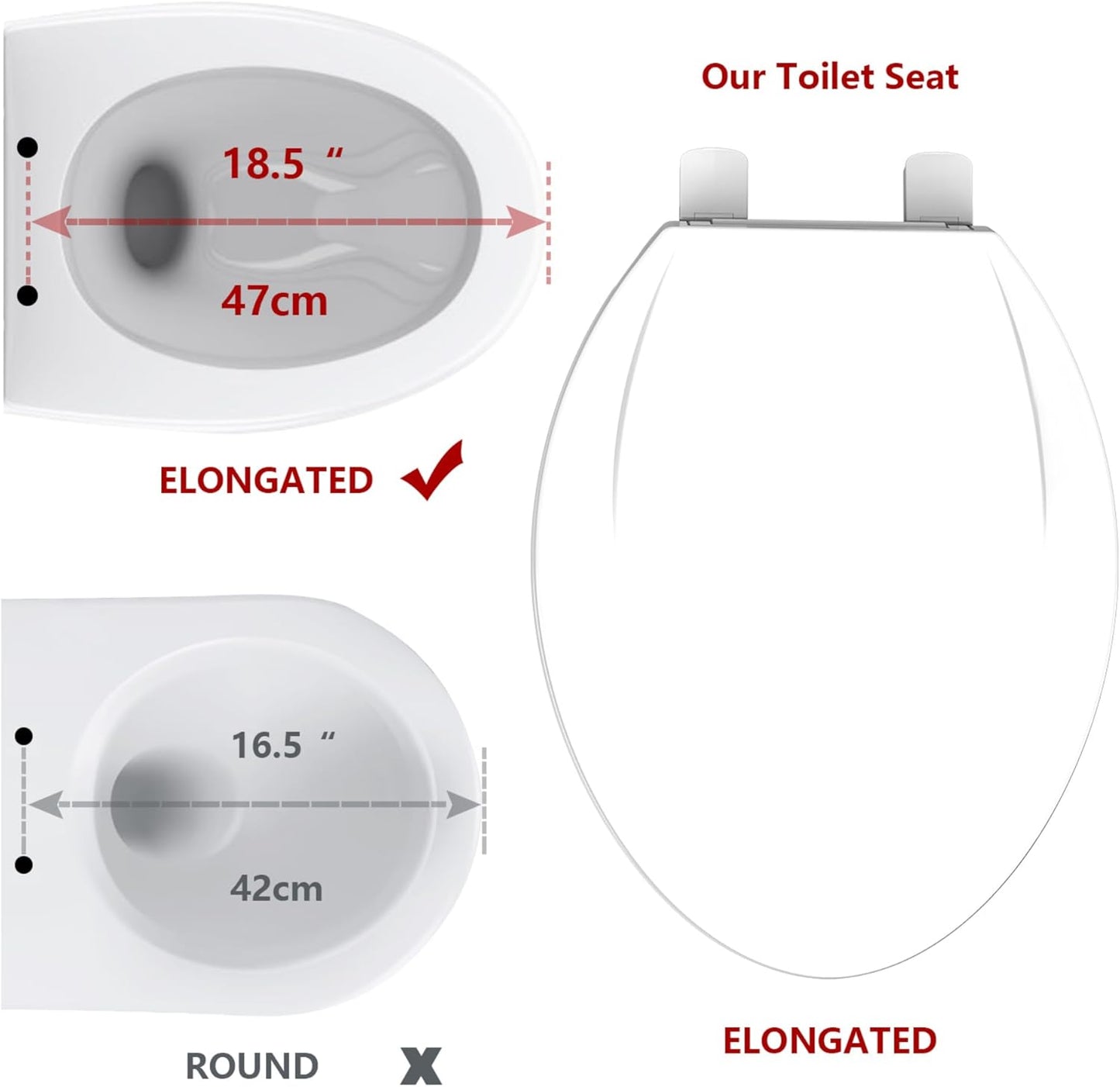 White Elongated Toilet Seat, Slow Close Toilet Cover Seat for Easy Clean and Stain-Resistant, Plastic Toilet Seat with Cover, Quick-Release Hinges and Quick-Attach Hardware