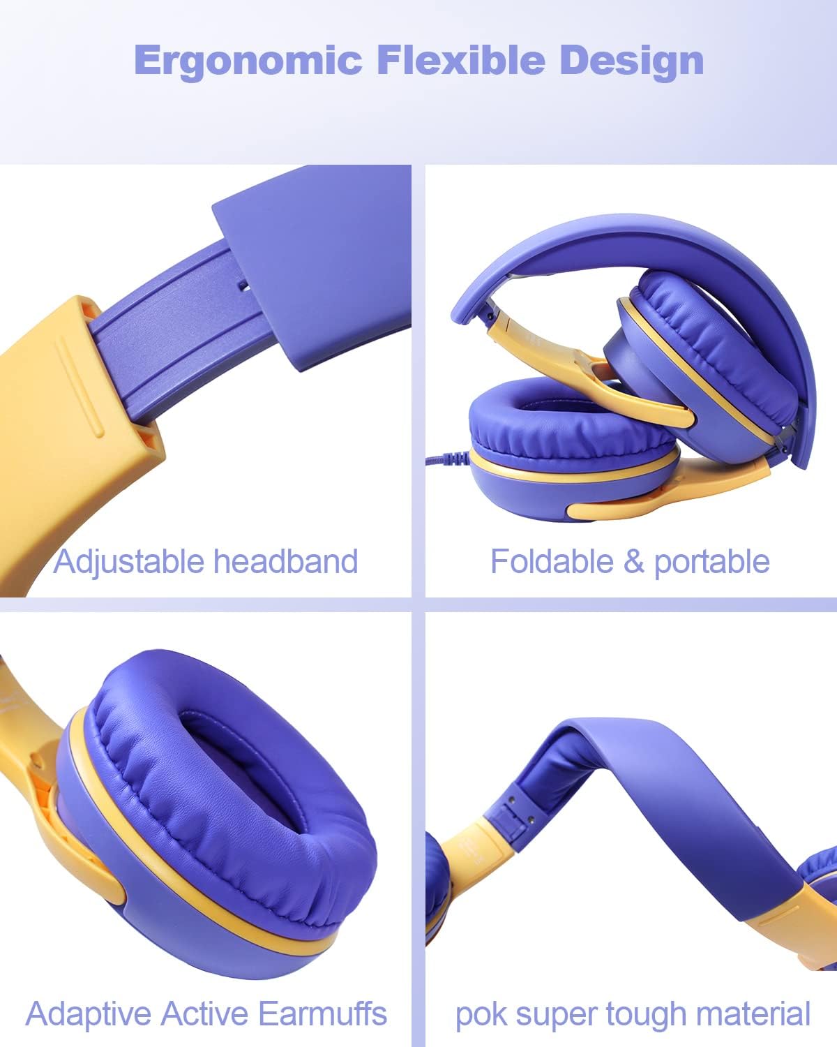 awatrue Kids Headphones with Microphone, Wired Headphones for Kids 85/94dB Safe Volume Limit, Over Ear Headsets, Boys Girls Childrens Headphones for School/Travel/Fire Tablet/BlueOrange
