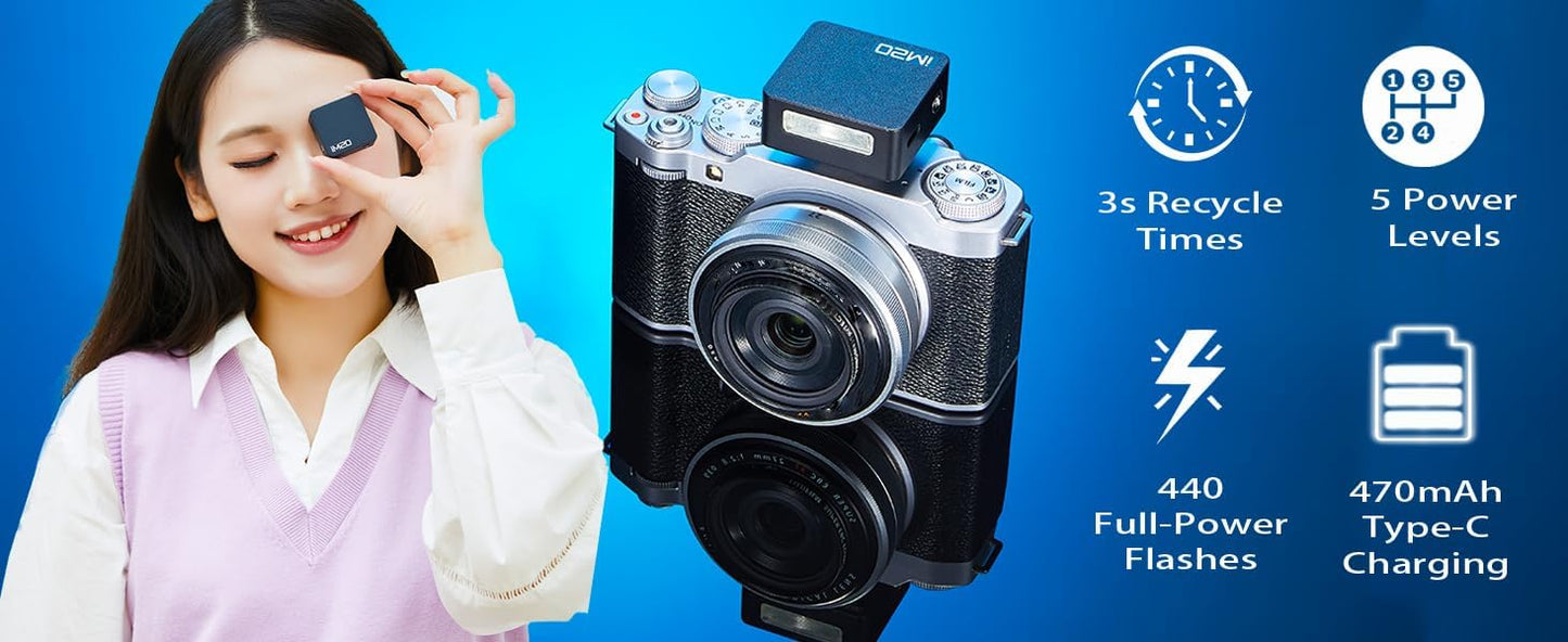Godox Flash Godox iM20 Camera Flash - godox iM20 Mini Flash Manual 440 Full-Power Flashes/3s Recycle/5 Power Levels, Camera Flash for Sony zve10/Sony zv1/Sony a7iii/Ricoh gr3/Fujifilm f1 etc. (Black)