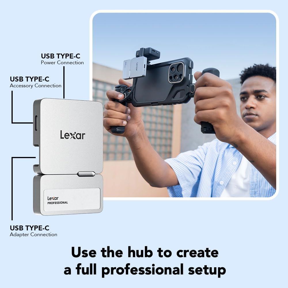 Lexar 1TB Professional Go Portable SSD, Supports Apple 4K 60fps ProRes, Up to 1050MB/s, USB 3.2 Gen 2, Rugged, IP65, Ultracompact, Compatible w/iPhone 15/16, External SSD (LSL400X001T-RNSNU)