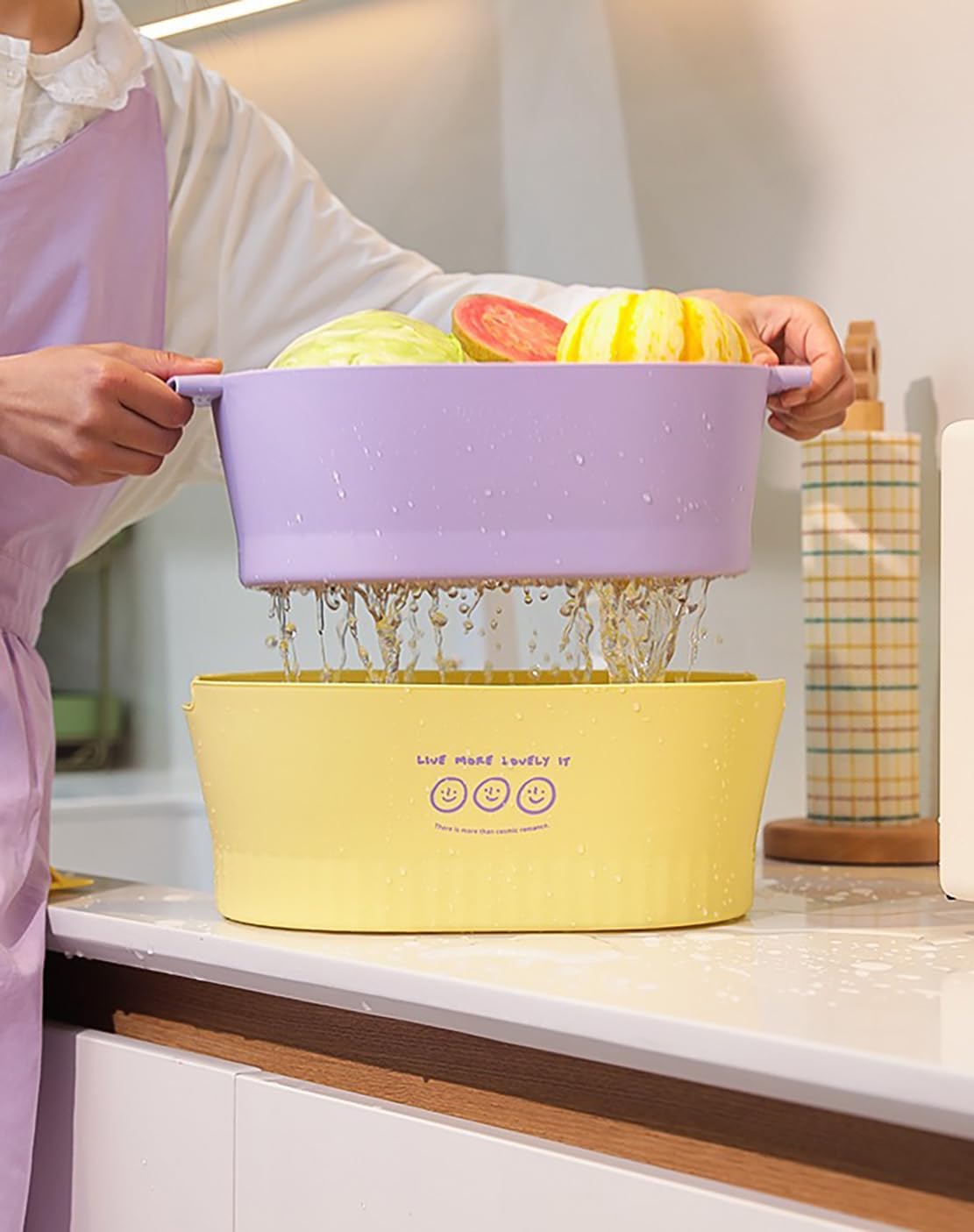 Kitchen Washbas Food Strainer Drain Basket Rotating Drainer Double-Layer Basin Vegetable Fruit Washing Strainer