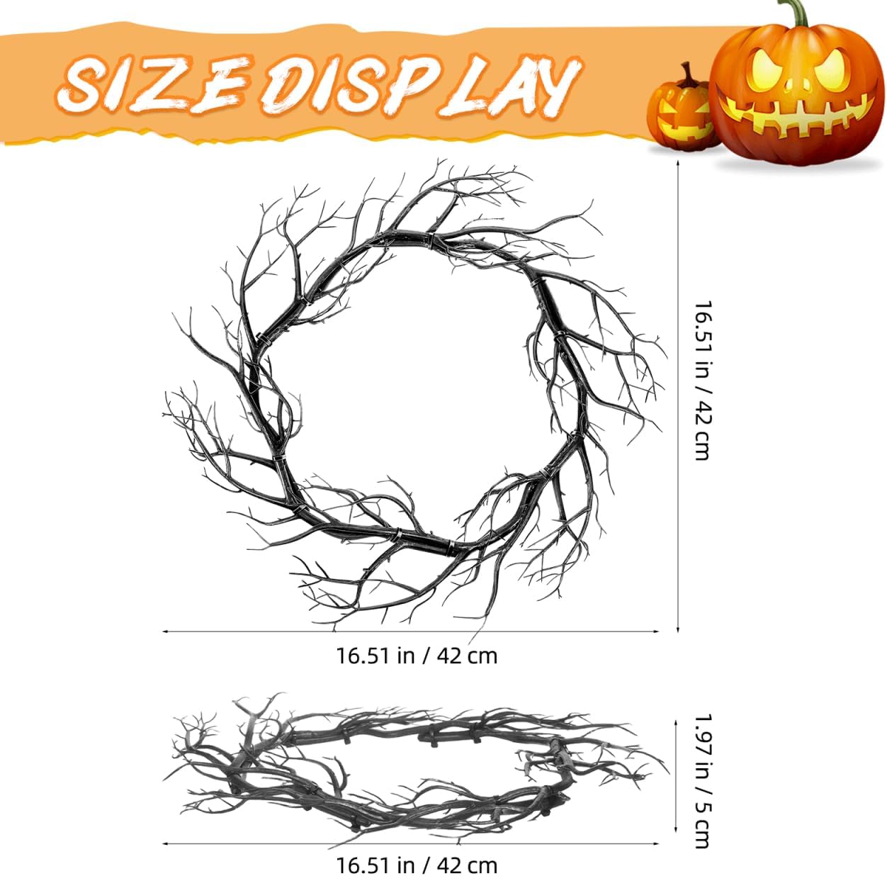 MAGICLULU Black Twig Wreath, 16.5 in Artificial Branch Wreath for Door, Halloween Simulated Twig Garland for Home Decor