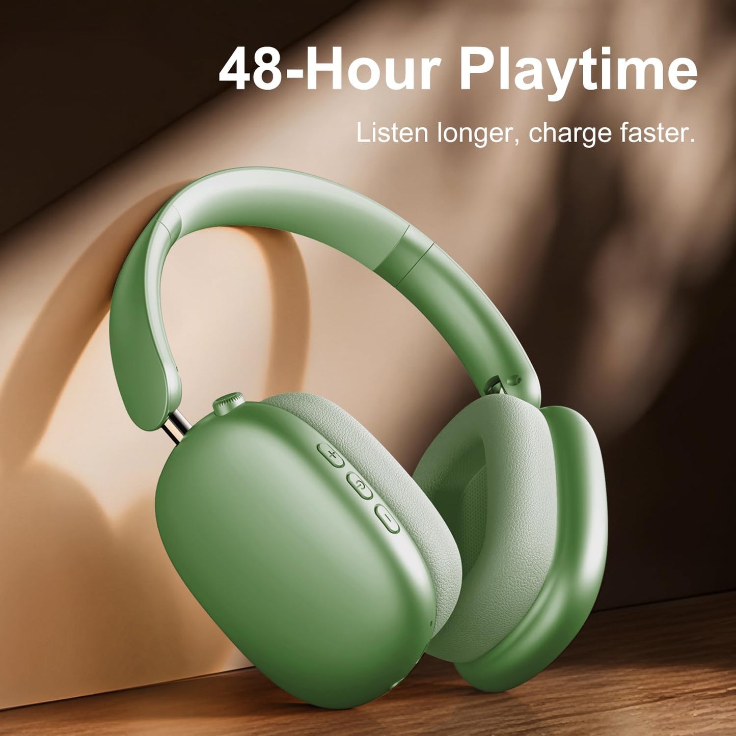 Wentronic Y01 Wireless Over Ear Headphones, Noise Canceling Bluetooth 5.3 Headphones with Microphones,Hi-Res Audio,48H Playtime,Foldable,Breathable Soft Earpads for iOS/Android/Samsung/PC-Green