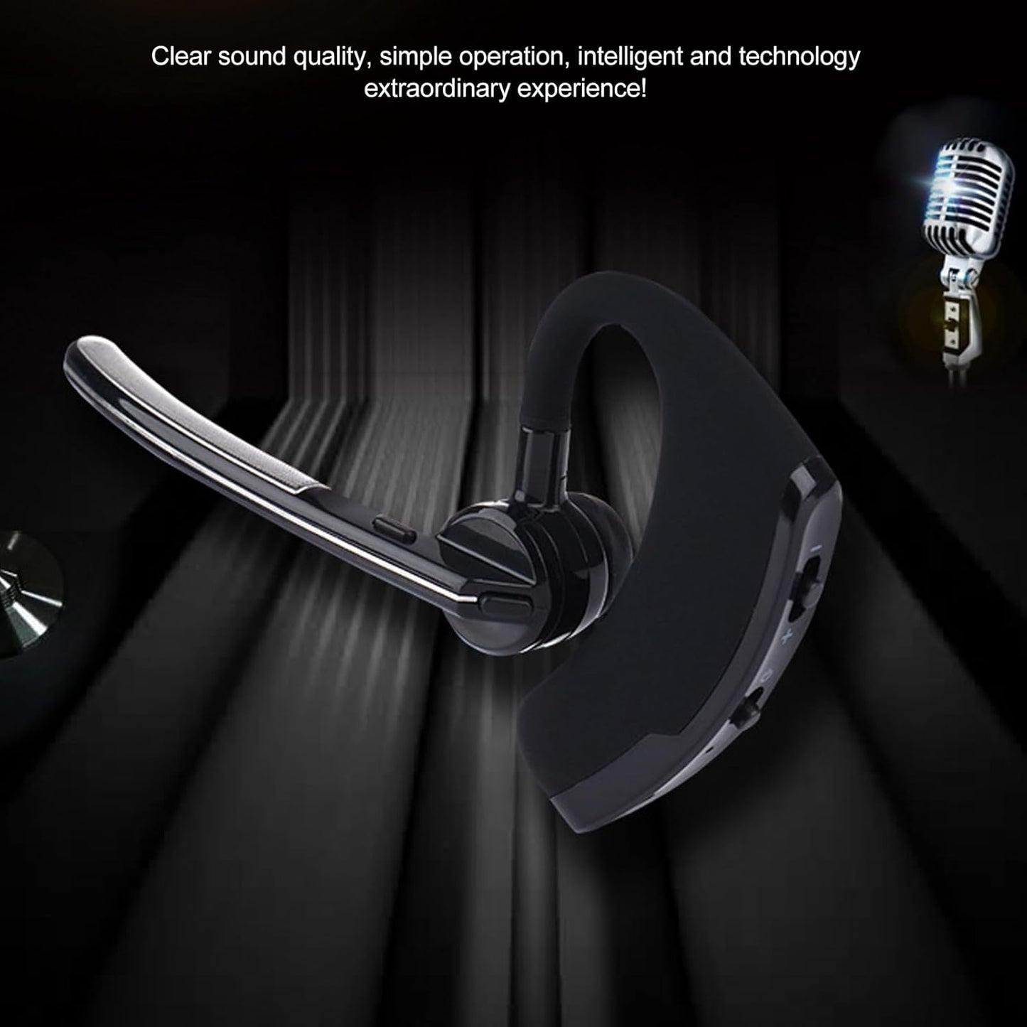 BT Earpiece, Cordless Handsfree Headset with Microphone, Noise Cancelling Single Ear Headset, Driving BT Headset for Phone Business Office Cell Phone