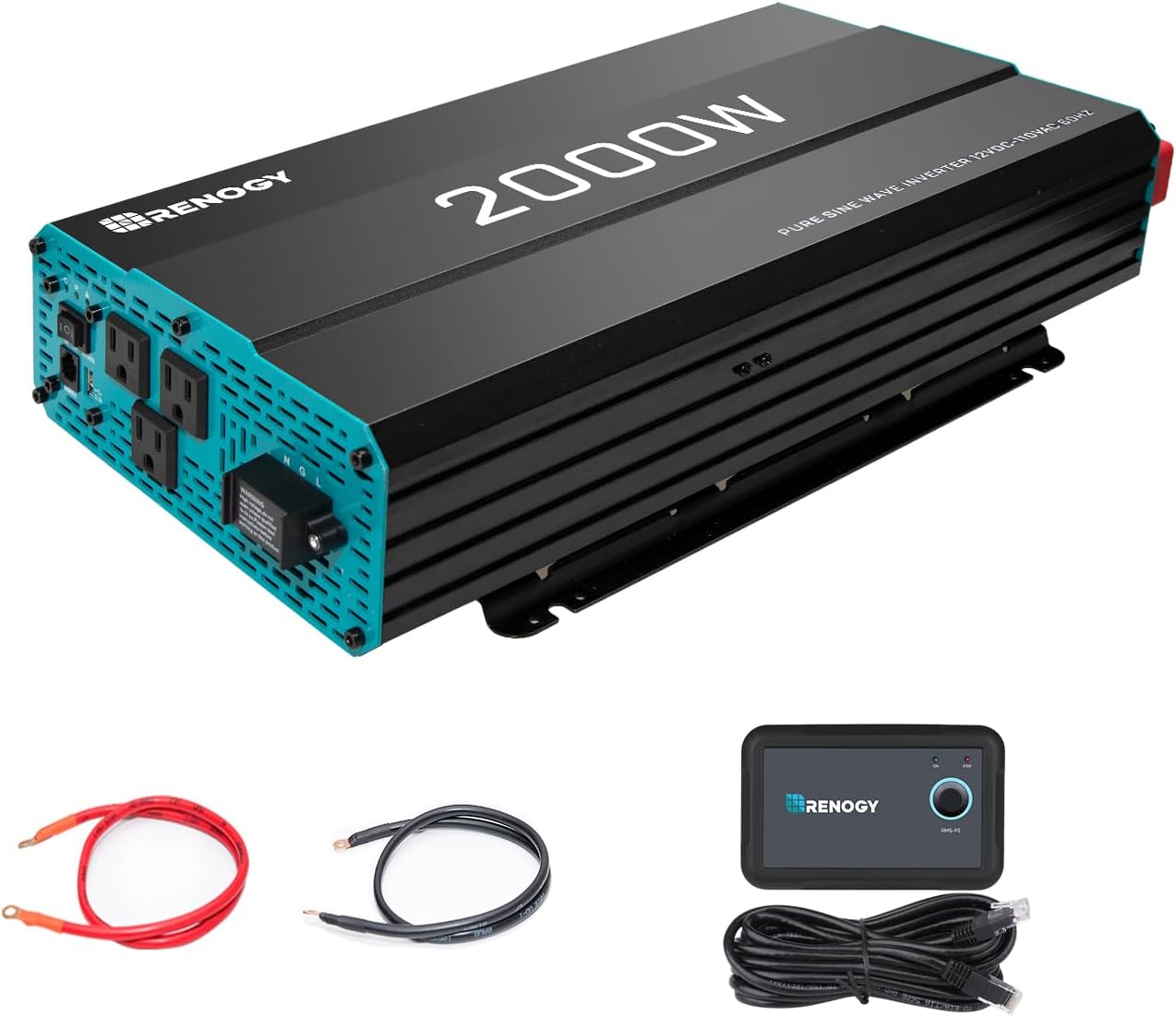 Renogy Pure Sine Wave Inverter 1000w Power Inverter DC 12v to AC 110v, Solar Inverter 12v to 110v Converter with 5V/2.1A USB Port, 2 AC Ports, Remote Controller