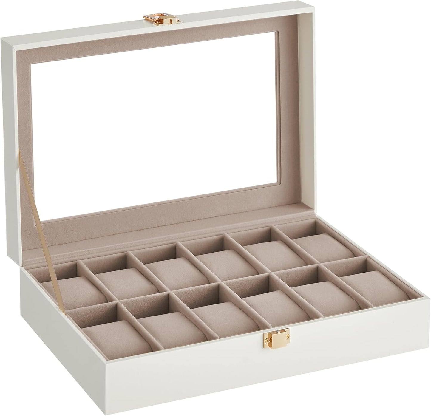 SONGMICS Watch Box, 6-Slot Watch Case, Watch Box Organizer, Black Synthetic Leather, Greenish Gray Lining UJWB06BK