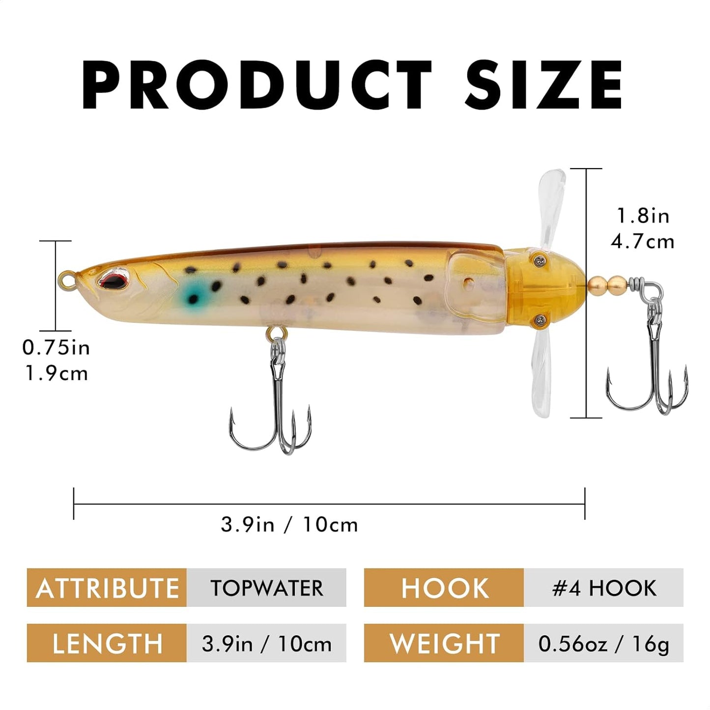 TRUSCEND PoPobait with BKK Hooks, Top Water Plopper Fishing Lures for Bass Walleye Pike Catfish Musky Perch, Floating Lure for Freshwater or Saltwater, Amazing Teasers Fishing Gifts for Family Fishing