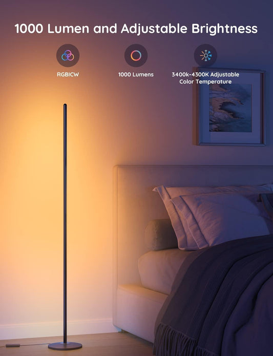 Govee RGBIC Smart Corner Floor Lamp, Standing Lamp Alexa APP Control, Smart Floor Lamp with Reactive Music Mode, 61+ Dynamic Scene, Color Changing, Modern Floor Lamp for Living Room, Bedroom, Kitchen - PuriLite