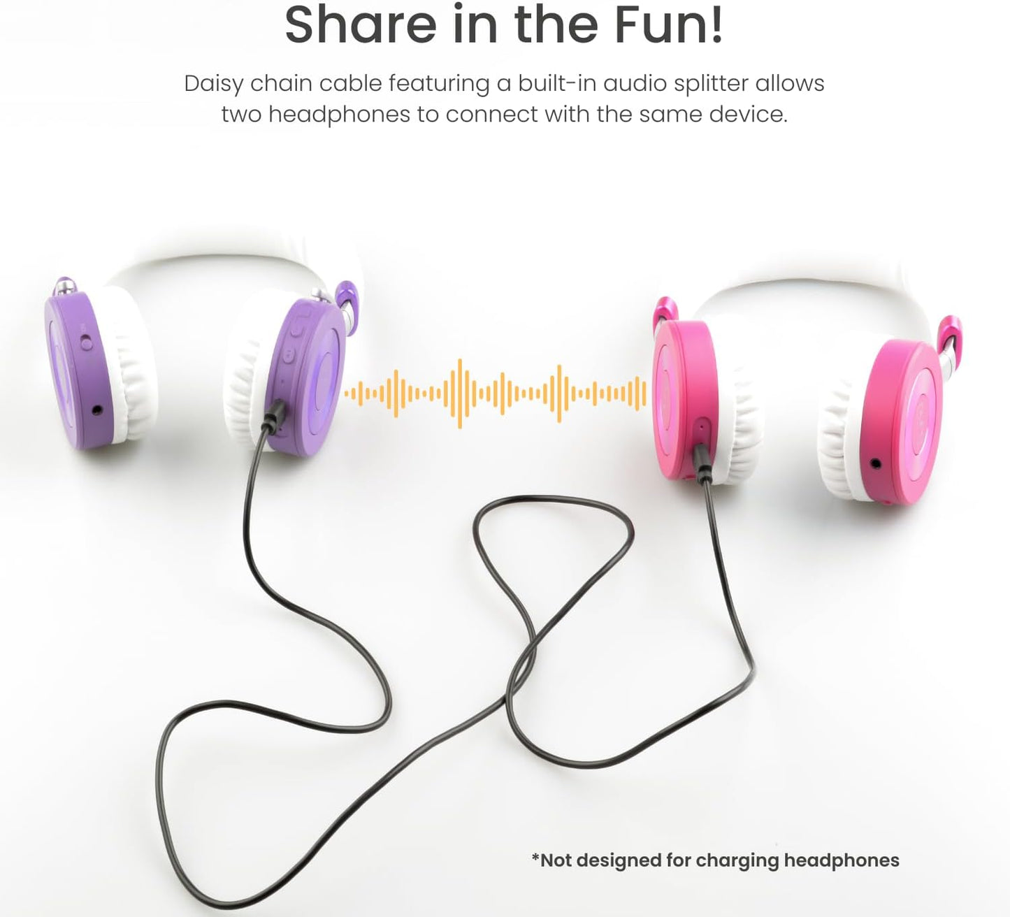 JuniorJam Plus Volume Limiting Headphones for Kids, Foldable & Adjustable Bluetooth Headphones, 22-Hour Battery Life USB-C Charging (Black)