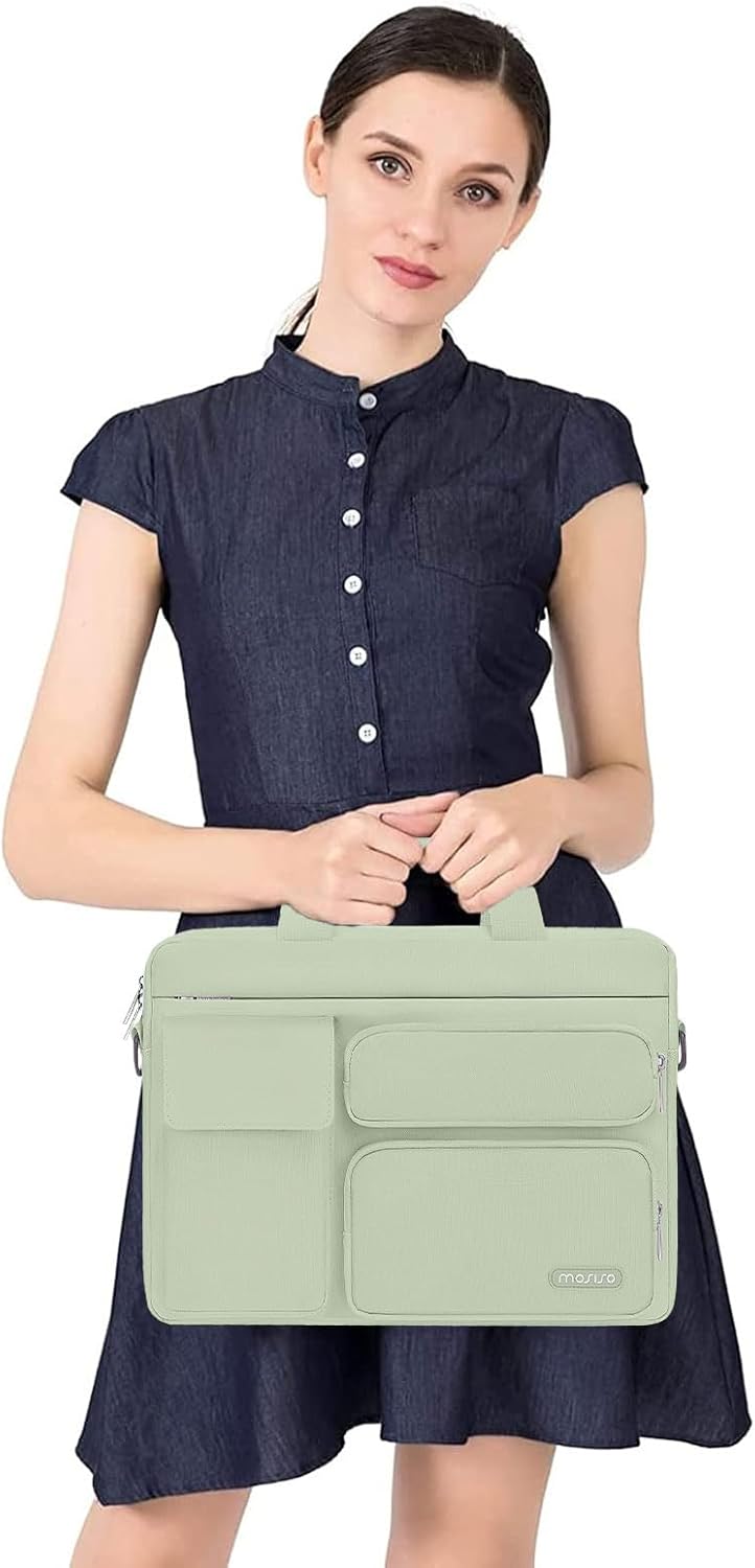 MOSISO Laptop Bag 13.3 inch, 13-13.3 inch Computer Shoulder Bag Compatible with MacBook Air/Pro 13/Pro 14, HP Dell ASUS Notebook &2 Raised&1 Flapover&1 Horizontal Pocket&Handle&Belt, Black