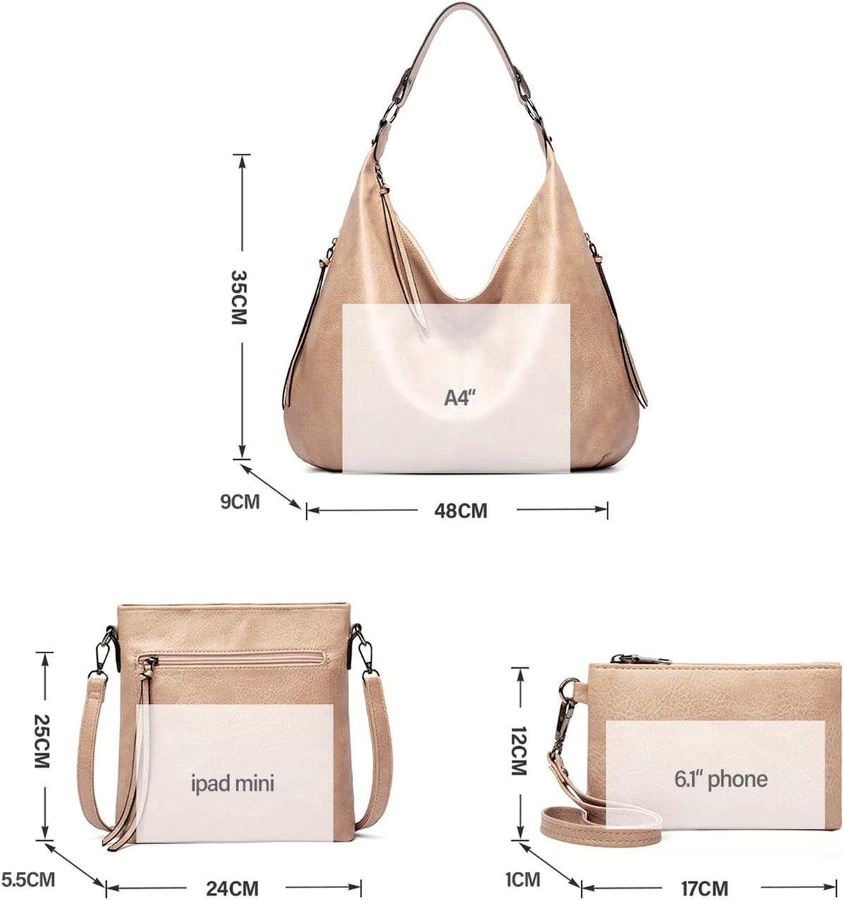 Ashioup Hobo Bags for Women Soft PU Leather Shoulder Bag Vintage Slouchy Handbag with Zipper - PuriLite