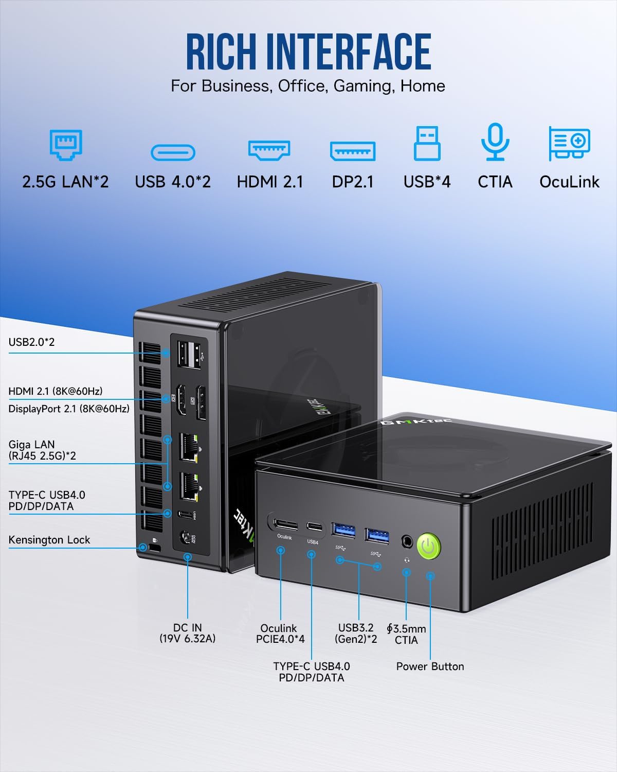 GMKtec Mini PC Gaming, K6 AMD Ryzen 7 7840HS Dual NIC LAN 2.5Gbps Desktop Computer, 32GB DDR5 (16GB*2) 1TB PCIe4.0 SSD, USB4.0, HDMI, DP, USB-C, WiFi 6E, BT 5.2