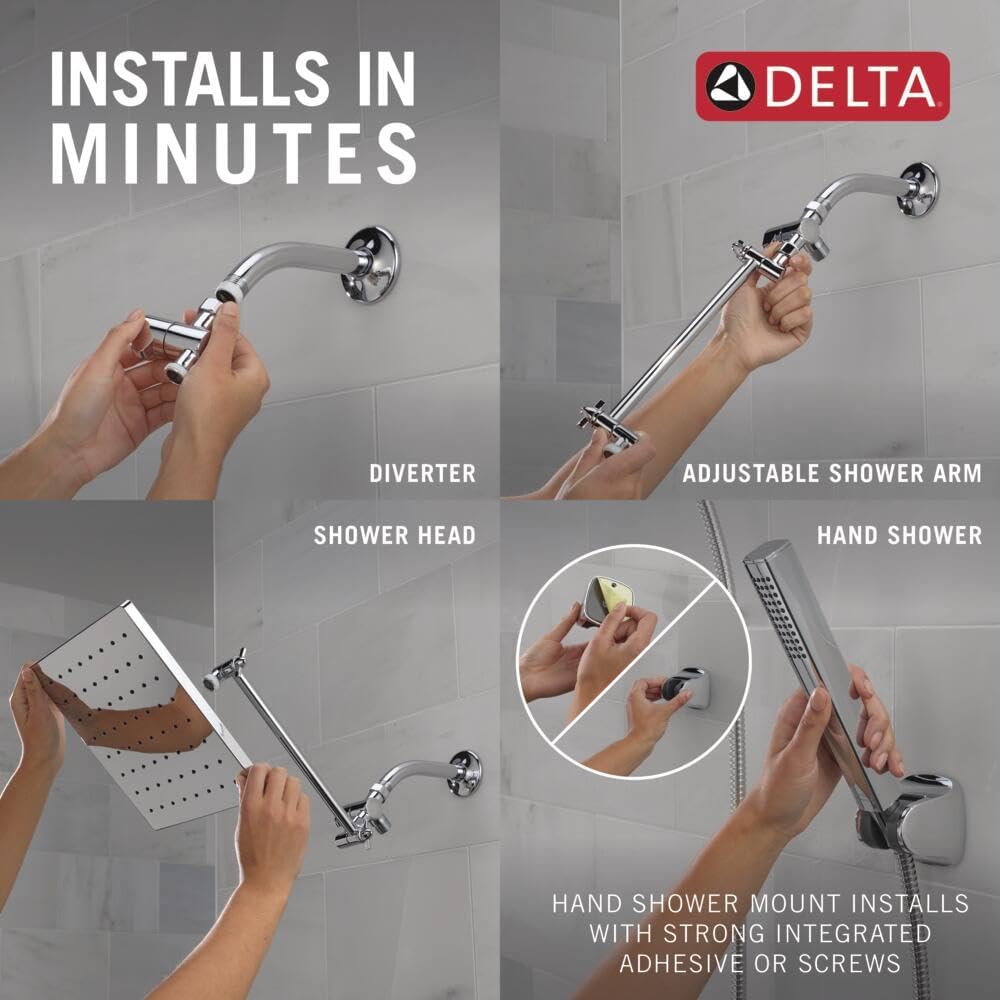Delta Faucet 10-inch Raincan Shower Head and Hand Held Shower Combo, Black Square Shower Head, Rainfall Shower Head, Hand Shower, High Pressure Shower Head, 1.75 GPM Flow Rate, Matte Black 75527-BL