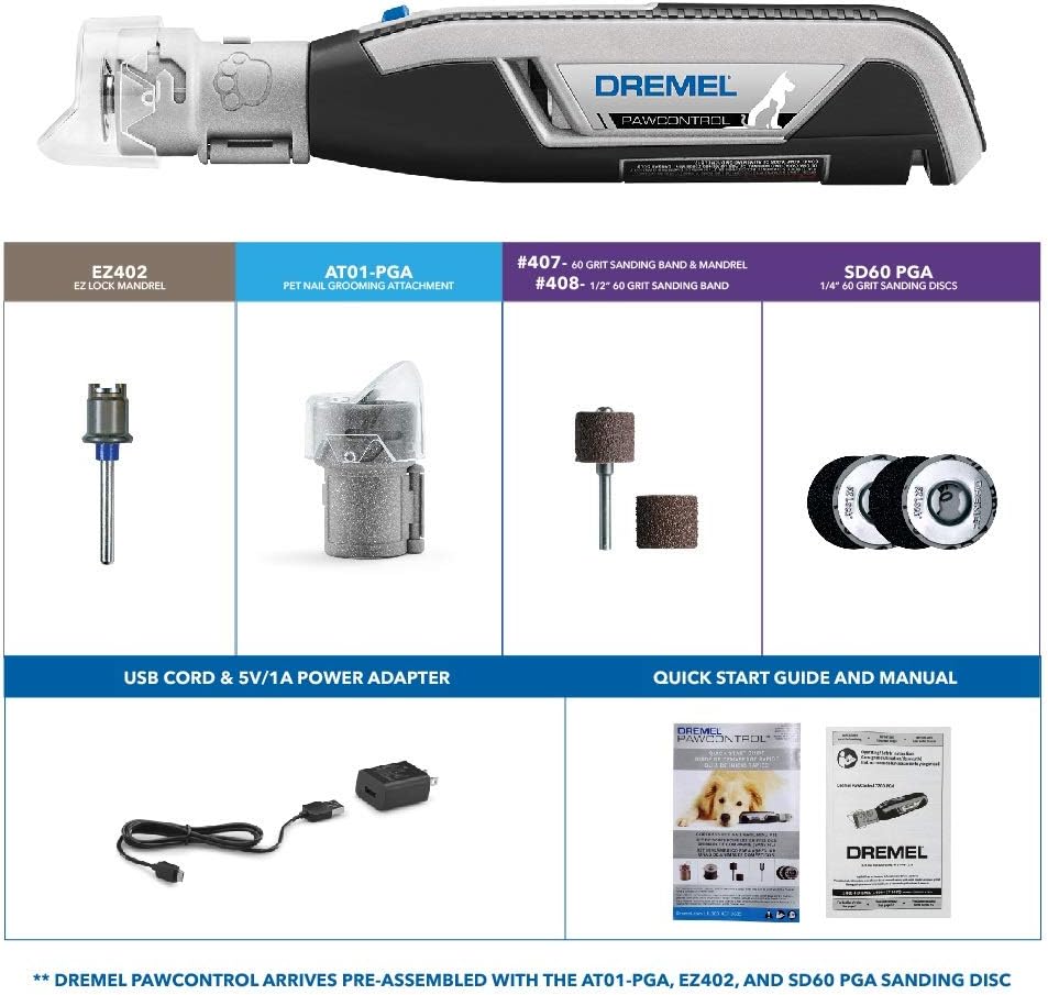 Dremel PawControl Dog Nail Grinder and Trimmer- Safe & Humane Pet Grooming Tool Kit- Cordless & Rechargeable Claw Grooming Kit for Dogs, Cats, and Small Animals 7760-PGK