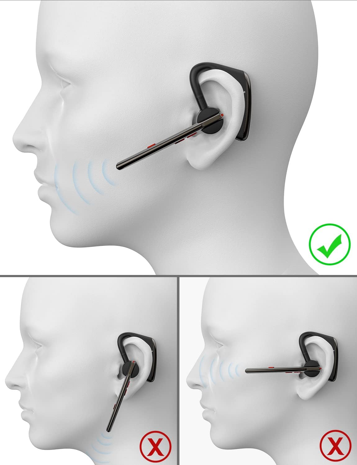 Bluetooth Headset V5.2 New Bee Bluetooth Earpiece CVC8.0 Dual Mic Noise Cancelling Wireless Handsfree 24Hrs Talktime Driving Headset with Mic Mute for iPhone Android Smartphone Business Office
