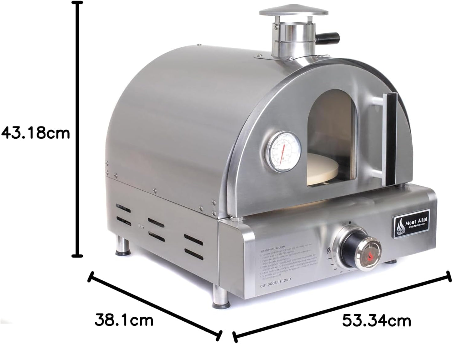 Mont Alpi MAPZ-SS 12000 BTU Multi-Fuel Countertop Table Top Stainless Steel Portable Outdoor Cooking Kitchen Backyard Propane Gas Pizza Making Baking Oven Roasting Grill - Pizza Stone Included