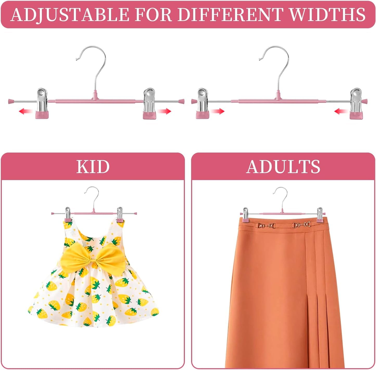 14Inch Black Pants Hangers with Clips 10 Pack Adjustable Skirt Hangers for Women Non-Slip Trousers Hanger for Jeans Clothes Hangers for Pants Heavy Duty Space Saving Shorts Hangers
