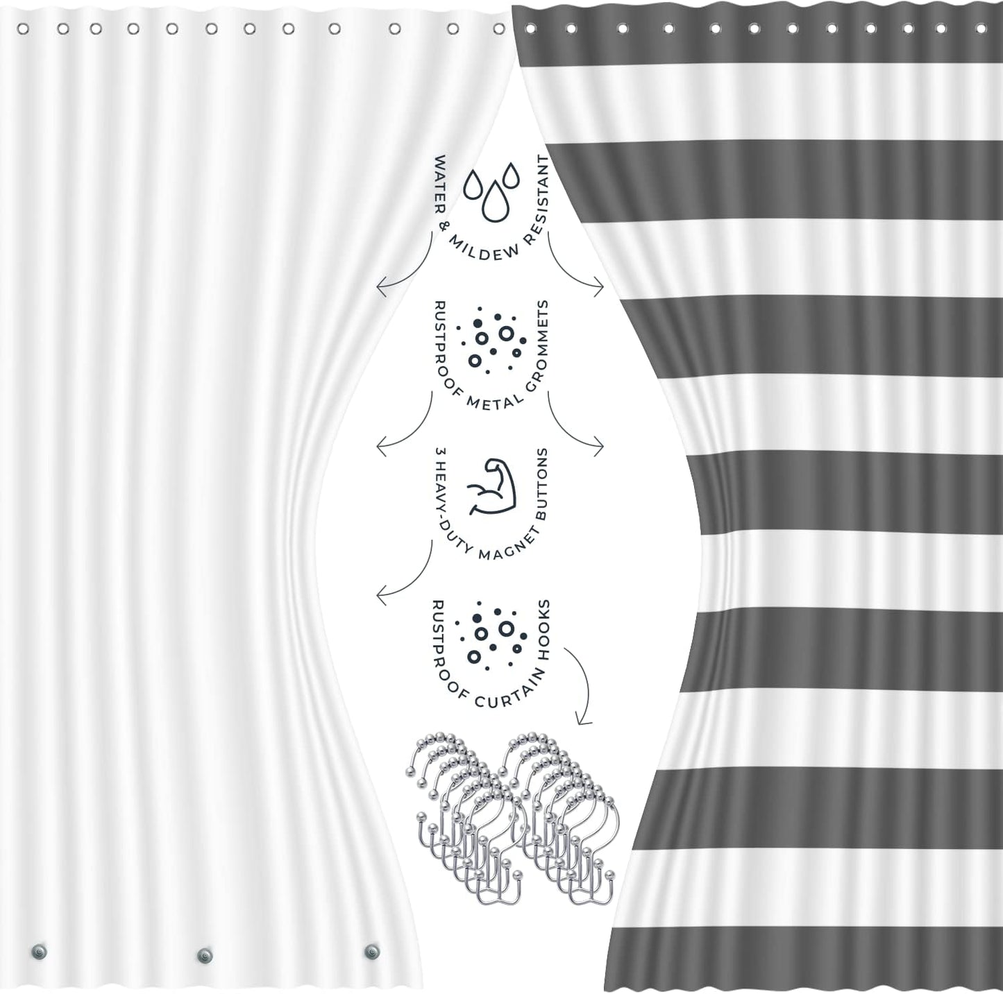 Clara Clark Bathroom Set - Gray Bathroom Accessories Set, Bathroom Sets with Shower Curtain and Rugs, 23PC Shower Curtain Set with Liner, Soap Dispenser, Soap Dish, Toilet Brush Holder, and Trash Can