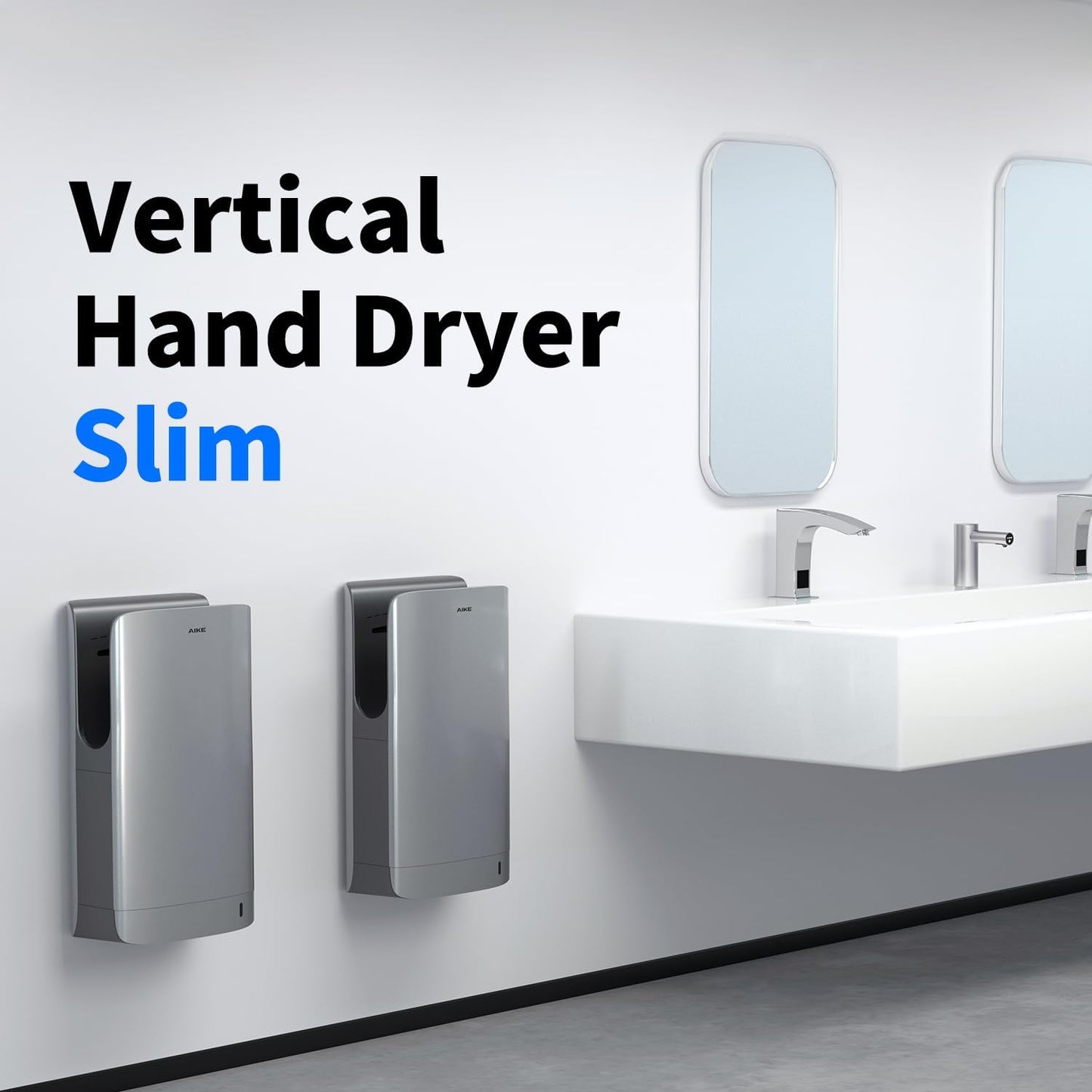 AIKE HEPA Filtered Vertical Hand Dryer Slim, 110-130V Silver 2023 New Version Model AK2065