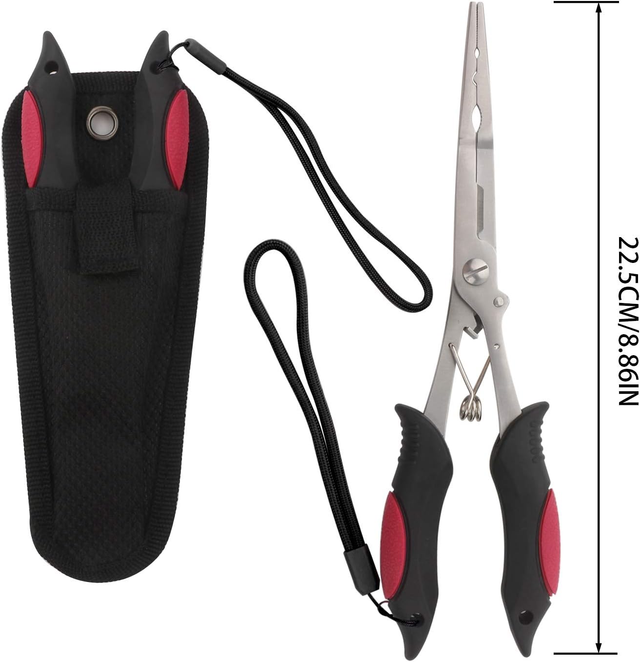 Fishing Pliers Stainless Steel Hook Remover Braid Cutter Rustproof Saltwater Split Ring Pliers Fishing Multi-Tools with Sheath and Lanyard