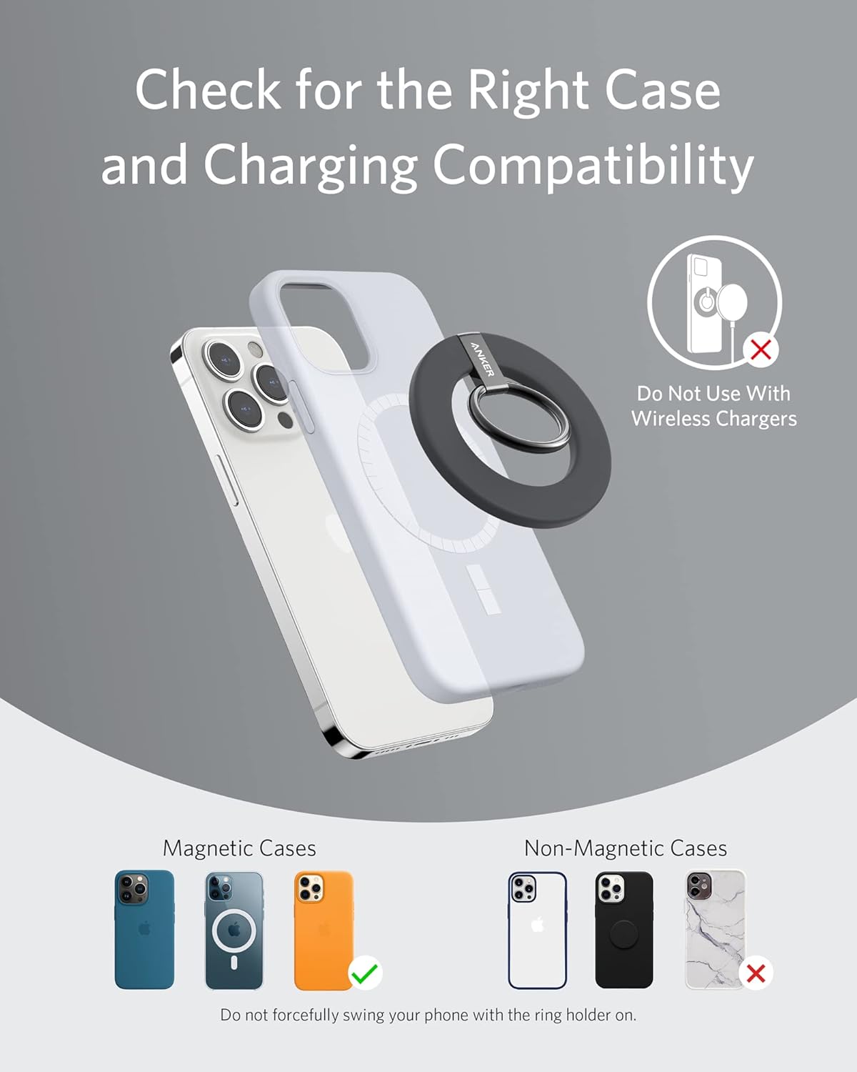 Anker Magnetic Phone Grip, MagGo 610 Ring Holder, Adjustable Kickstand, Only for iPhone 16/16 Plus/16 Pro/16 Pro Max/15/14/13/12 Series