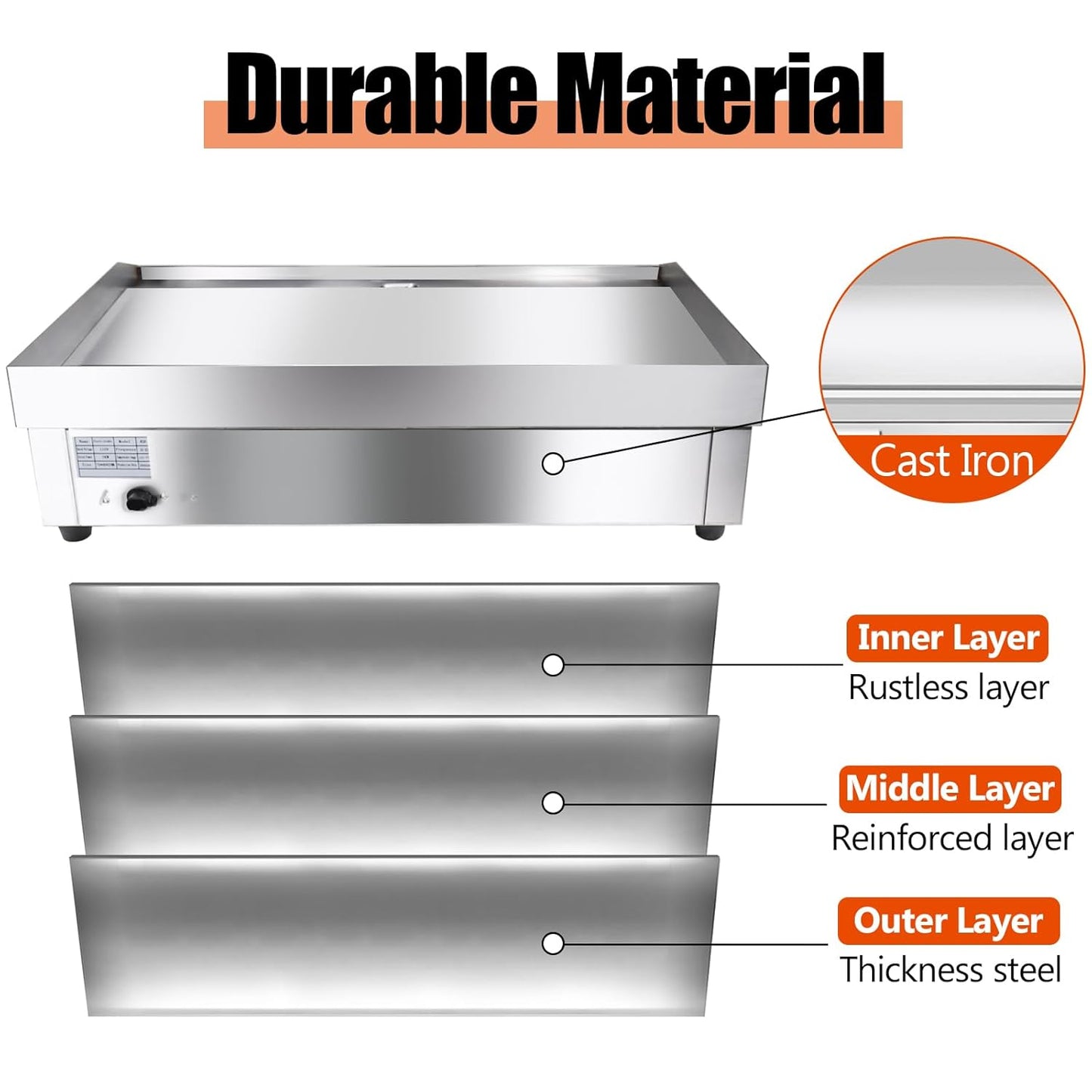 ExGizmo 22" Commercial Electric Griddle,Electric Countertop Flat Top Griddle,110V 1600W Electric Flat Top Grill,Non-Stick Restaurant Teppanyaki Stainless Steel Grill,Adjustable Temperature Control