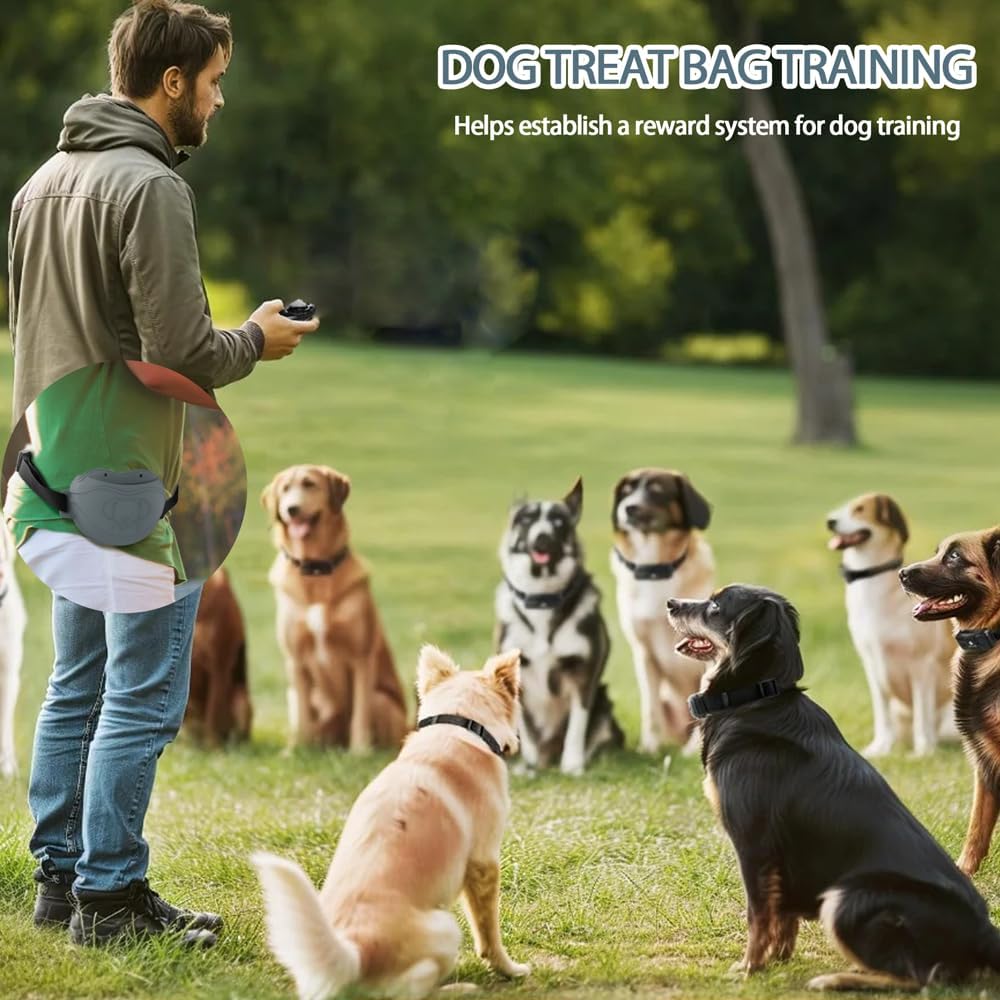 TUCANA Silicone Dog Treat Pouch for Pet Training – Upgraded 4 Strong Magnets Enhanced Magnetic Closure, Ease of Cleaning, Come with Adjustable Wasit Belt and Effective Dog Clicker (Grey)