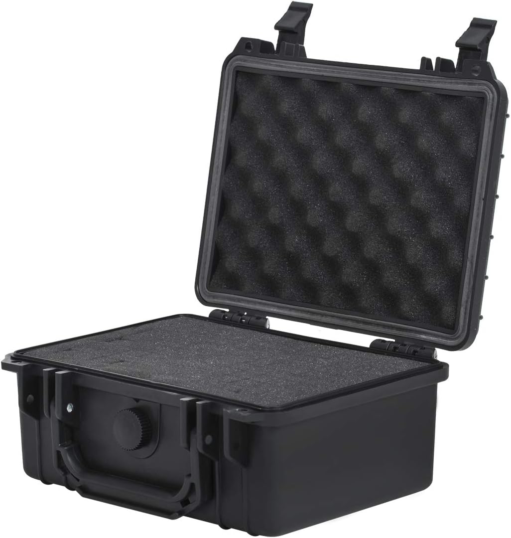 MEIJIA Portable Waterproof Protective Hard Case,Camera Case with Customizable Fit Foam Inserted, Elegant Black (9.17"x 7.56"x4.33")