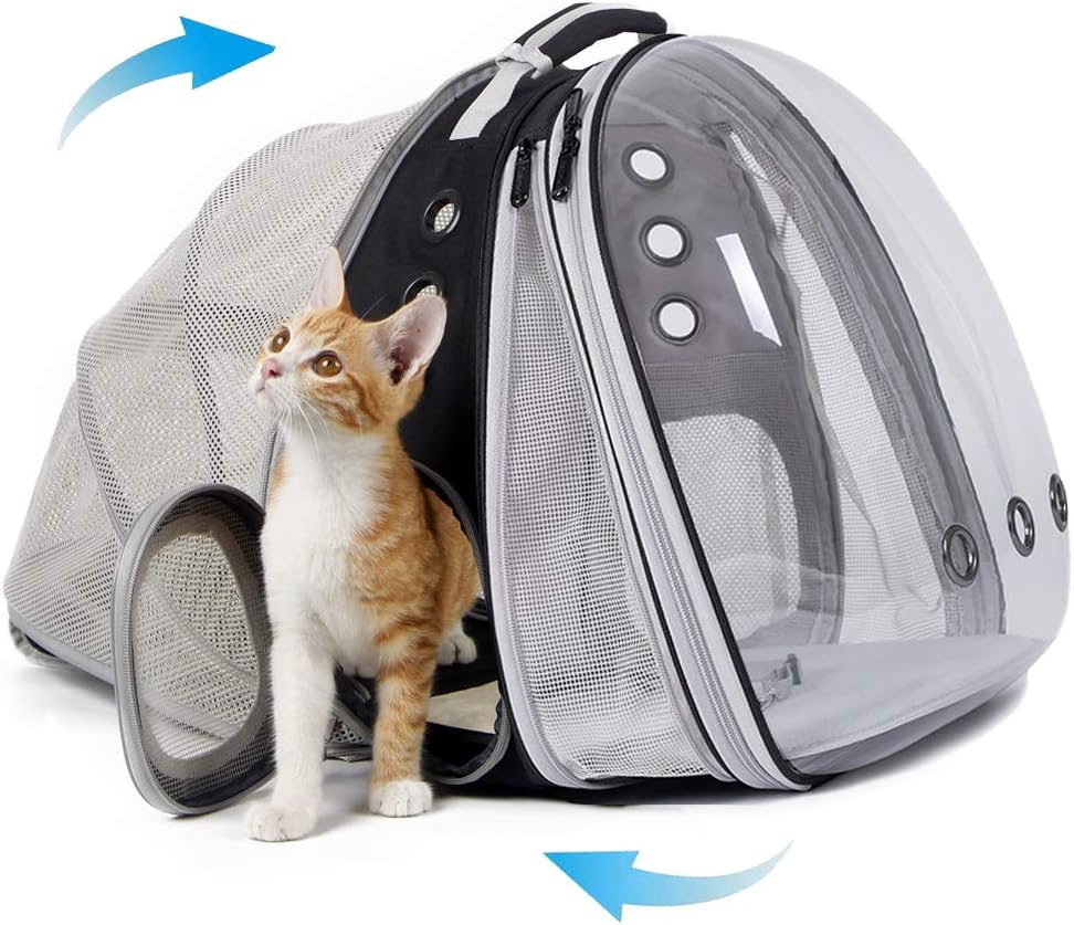 LAIRIES Dual Expandable Cat Backpack Carrier Front & Back Extension Pet Backpack Carrier, Fit up to 20 lbs, Bubble Capsule Dog Backpack Travel, Hiking & Outdoor Backpack (CL-Star Blue, Dual Extension)