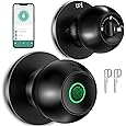 FITNATE Fingerprint Door Knob, Smart Biometric Door Lock with App Control, Keyless Entry Door Knob with Bluetooth Digital Code, Touch to Open Knob for Bedroom,Home,Hotel,Office, Black