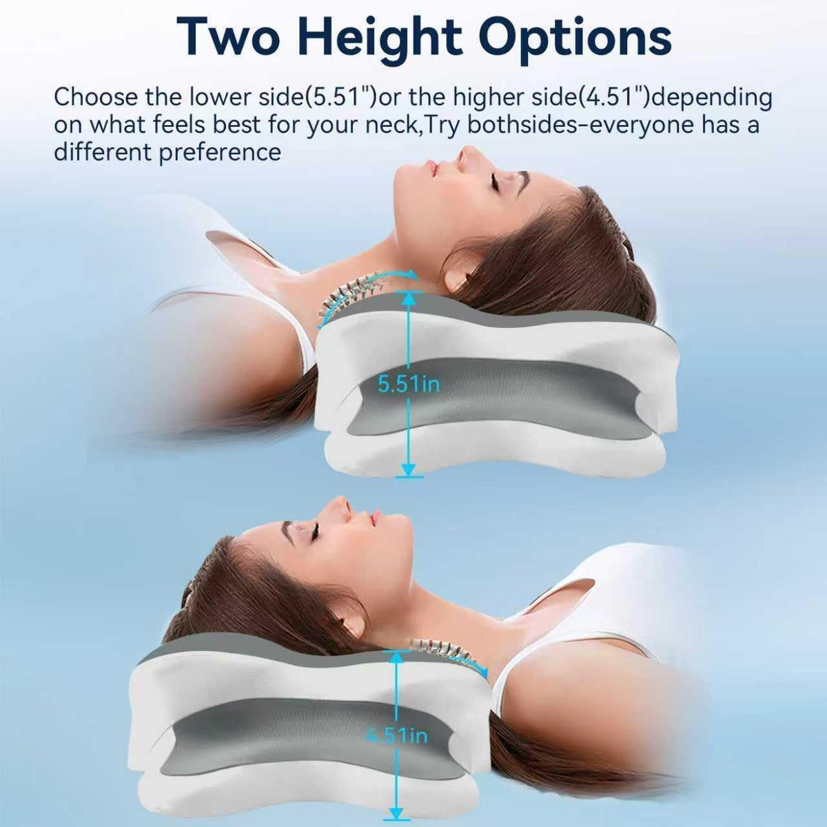 Sleep Apnea Pillow with Neck Pain & Snoring Relief -Orthopedic Cervical Pillow, Ergonomic Contour Memory Foam Pillow for Side,Back,Stomach Sleepers,Dreamers (Whitegrey)
