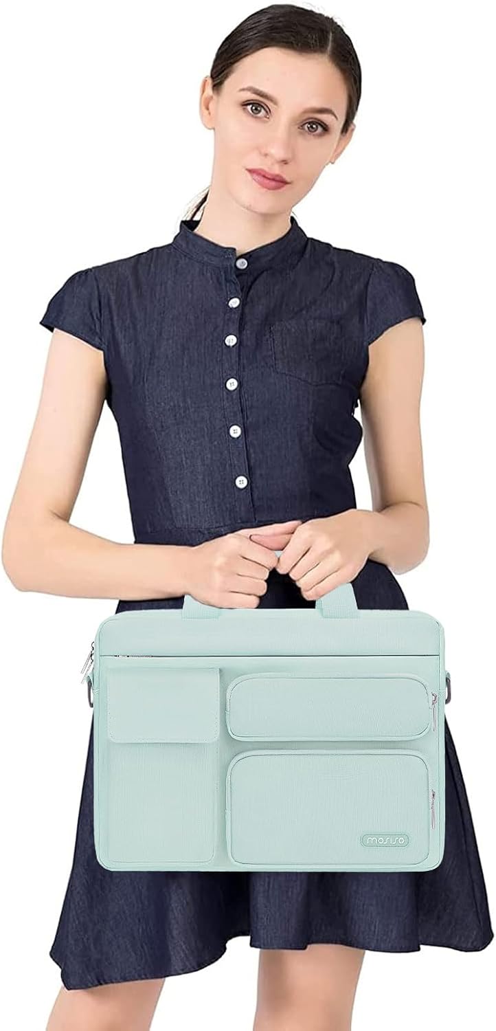 MOSISO Laptop Bag 16 inch, 15-15.6 inch Computer Shoulder Bag Compatible with MacBook Air 15 M4 M3 M2/Pro 16 M4 M3 M2 M1, Notebook &2 Raised&1 Flapover&1 Horizontal Pocket&Handle&Belt, Navy Blue