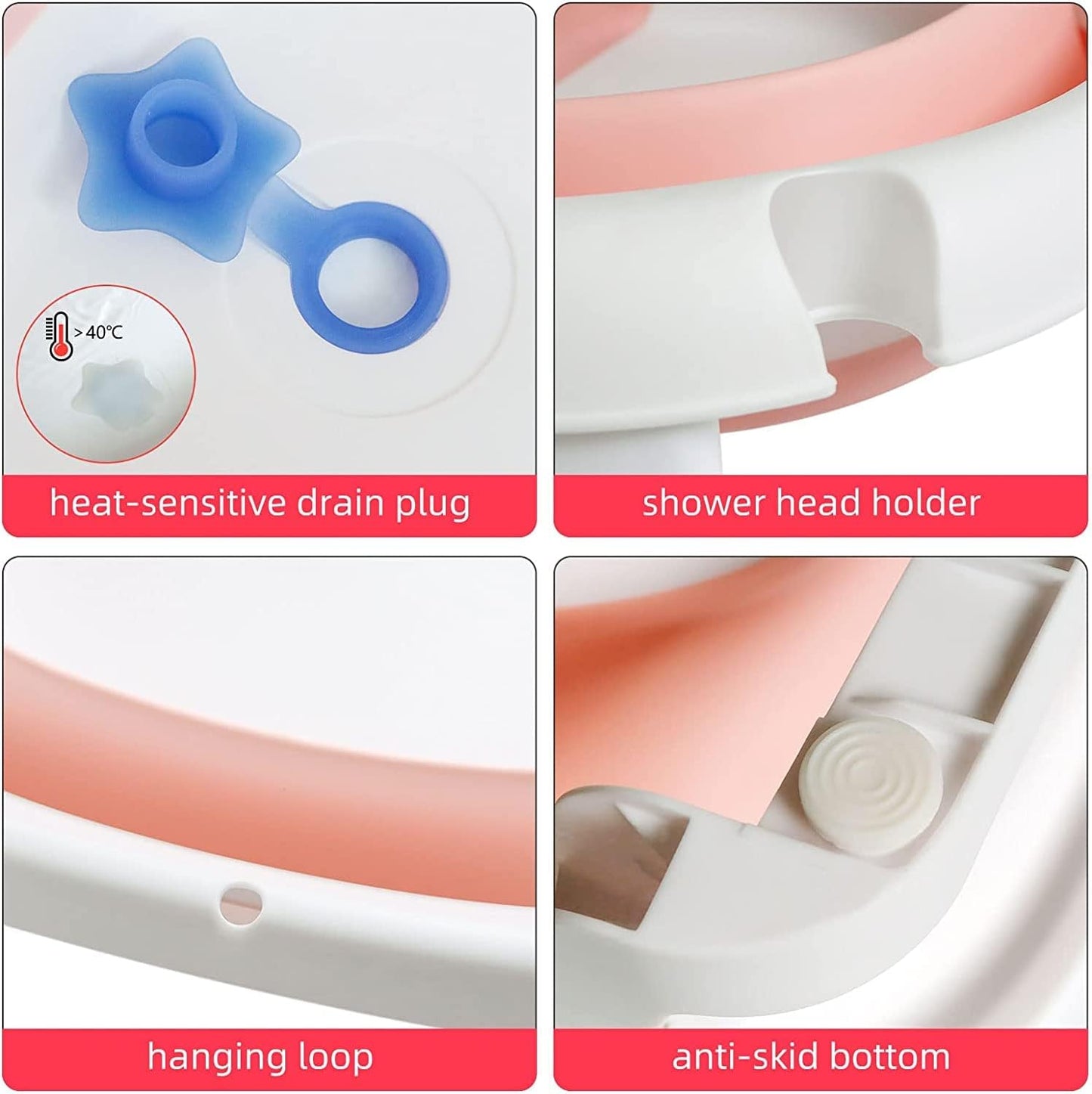 Befol Collapsible Baby Bathtub for Infants to Toddler, Portable Travel Bathtub Multifunctional Bathtub with Drain Hole, Baby Folding Bathtub for Newborn 0-36 Month (Blue+Floating Baby Bath Cushion Pink
