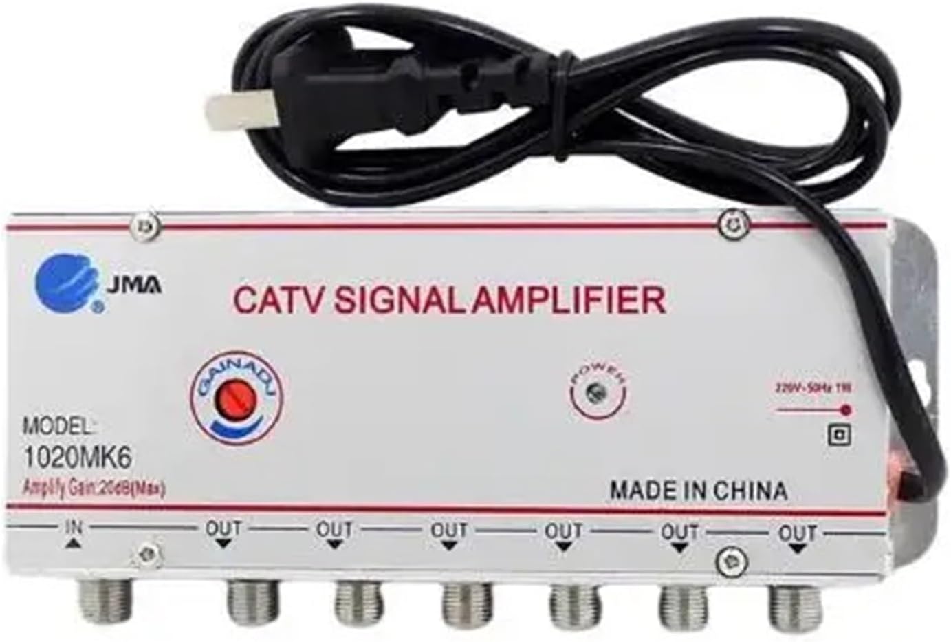 Adjustable 1 in 2/3/4/6/8 Out Cable TV Splitter Amplifier 20dB Digital TV Antenna Signal Booster(1 in 6 Out)