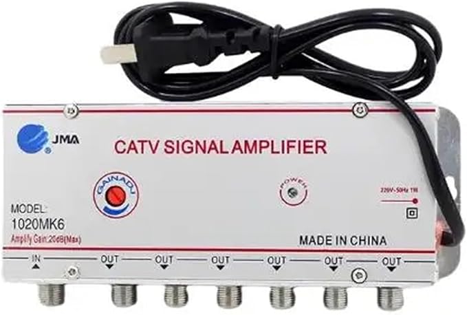 Adjustable 1 in 2/3/4/6/8 Out Cable TV Splitter Amplifier 20dB Digital TV Antenna Signal Booster(1 in 6 Out)