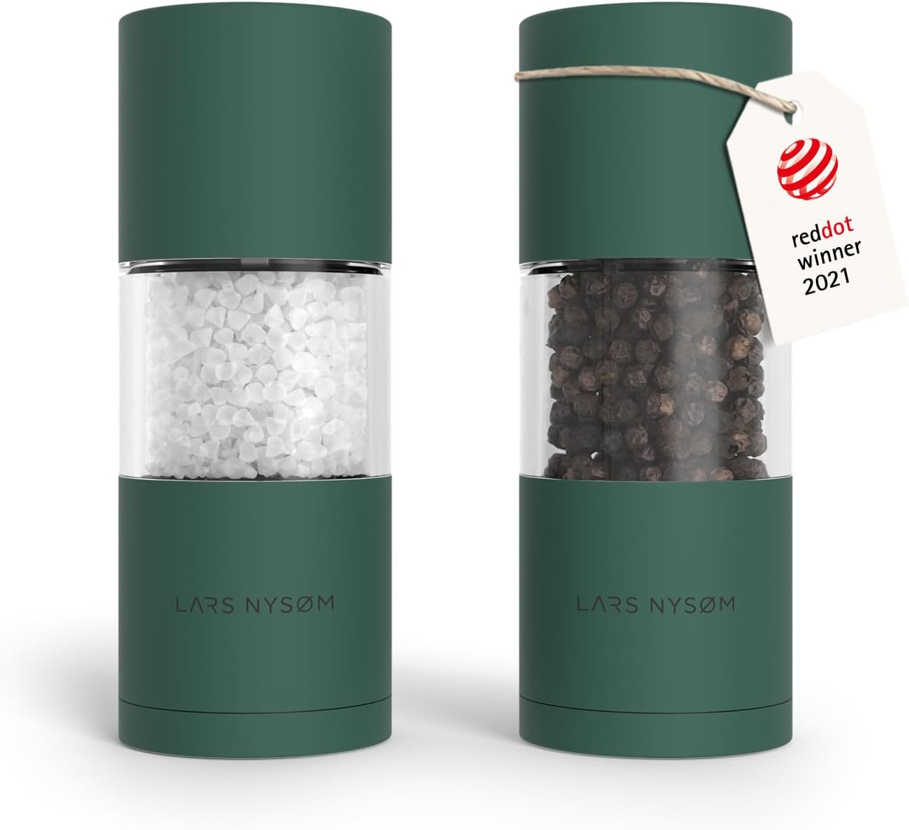 LARS NYSØM Salt and Pepper Grinder Set I Salt and Pepper Mills with Adjustable Ceramic Grinder 2 Pieces I Manual Design Spice Mill Set (Carbon Black)