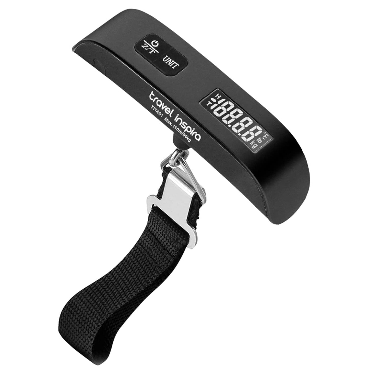 travel inspira Luggage Scale, Portable Digital Hanging Baggage Scale for Travel, Suitcase Weight Scale with Rubber Paint, 110 Pounds, Battery Included - Blue