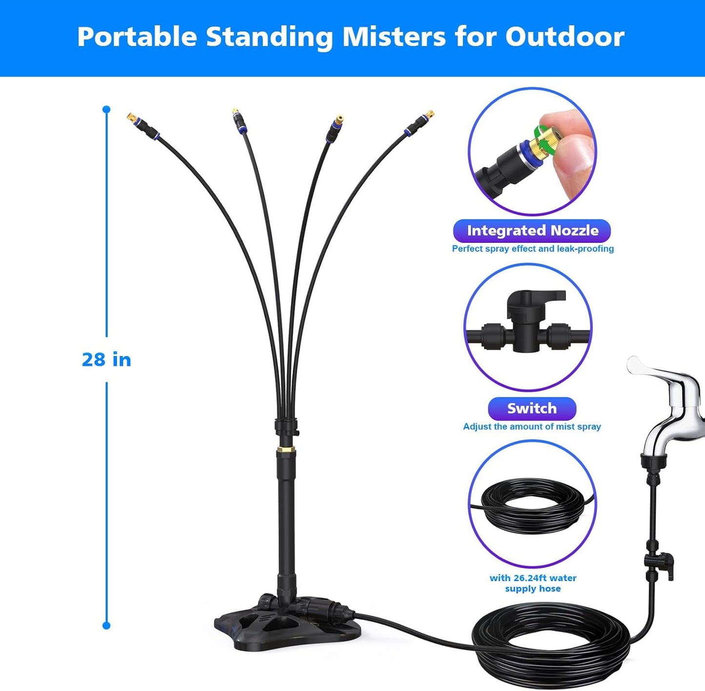 Misters for Outside Patio - Standing Mister for Cooling Outdoor, 26.2FT(8M) Portable Misting System for Garden Backyard BBQ Party Tanning Pool Beach Cooling & Water Playing