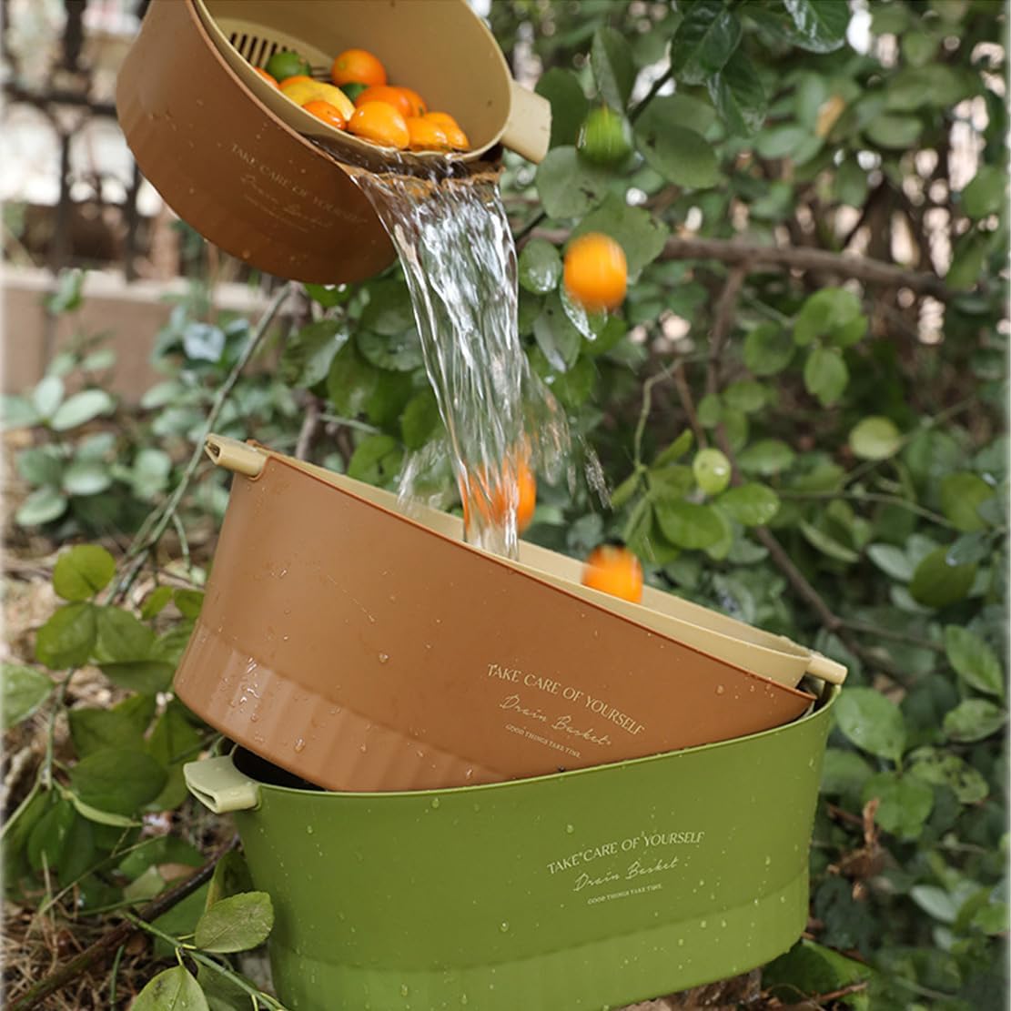 Kitchen Washbas Food Strainer Drain Basket Rotating Drainer Double-Layer Basin Vegetable Fruit Washing Strainer