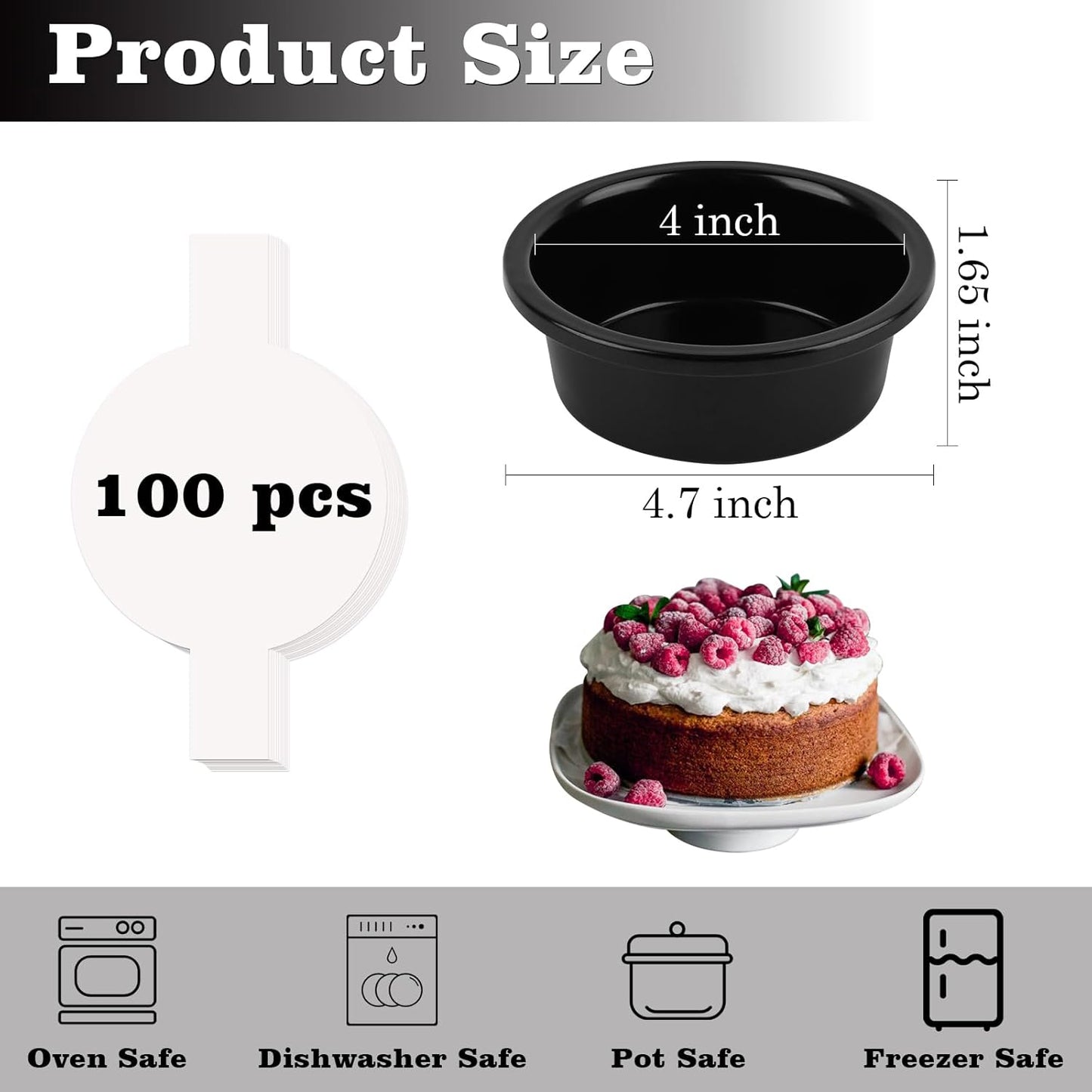 Purilite Select 3-Pack 8-Inch High Carbon Steel Cake Pans with 100 Parchment Papers