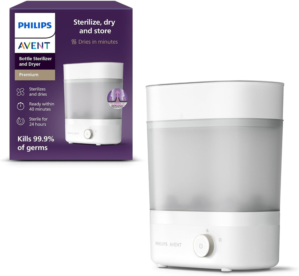 Philips Avent Baby Bottle Sterilizer and Dryer Premium, Removes 99,9% of Bacteria, Chemicals Free, Capacity 6 Bottles/Teats/Accessories, Modular Space Saving Design, Model SCF293