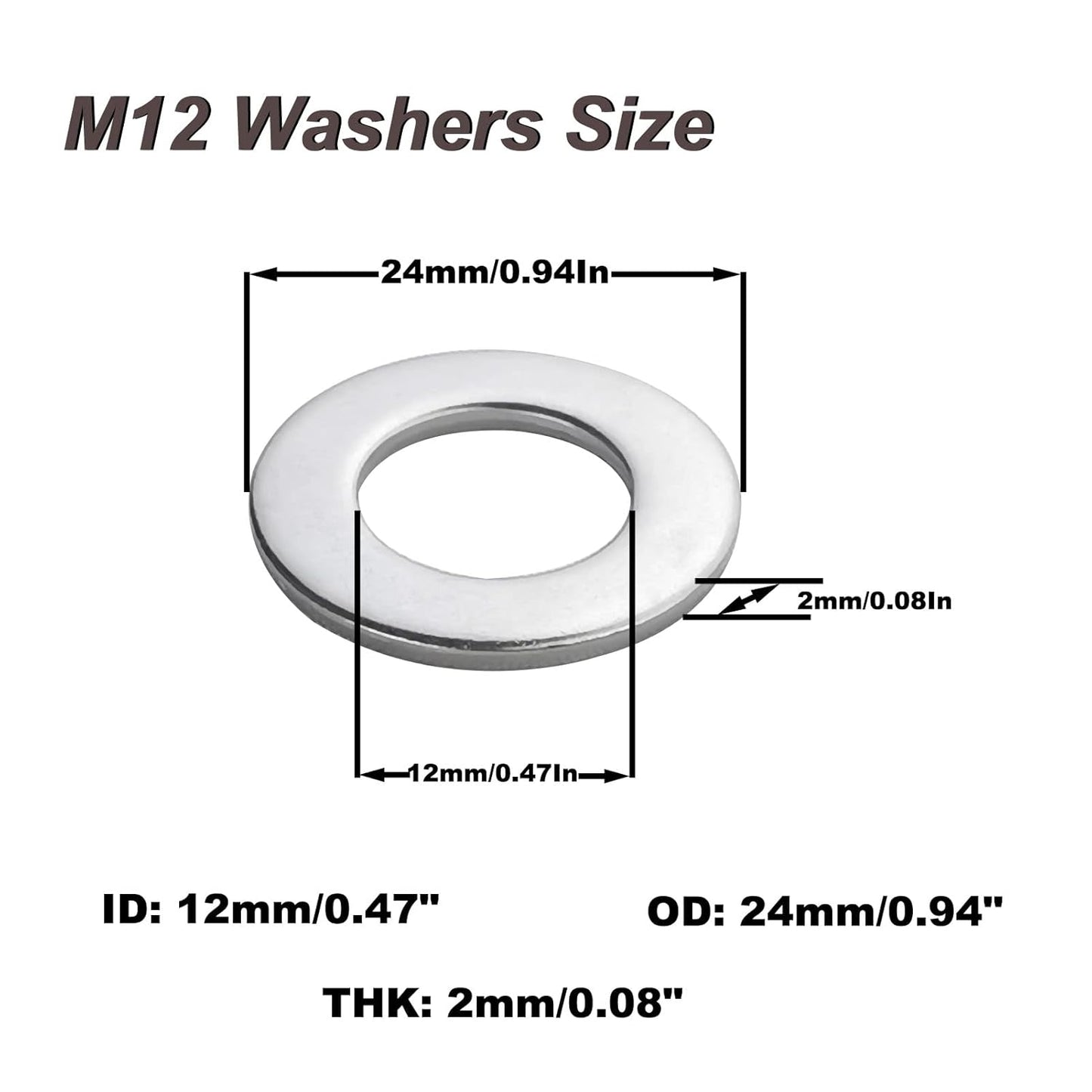 Fajoeda M6 Flat Washers 120Pcs M6 304 Stainless Steel Flat Washer for Bolts Screws, M6 x 12 mm x 1.5 mm