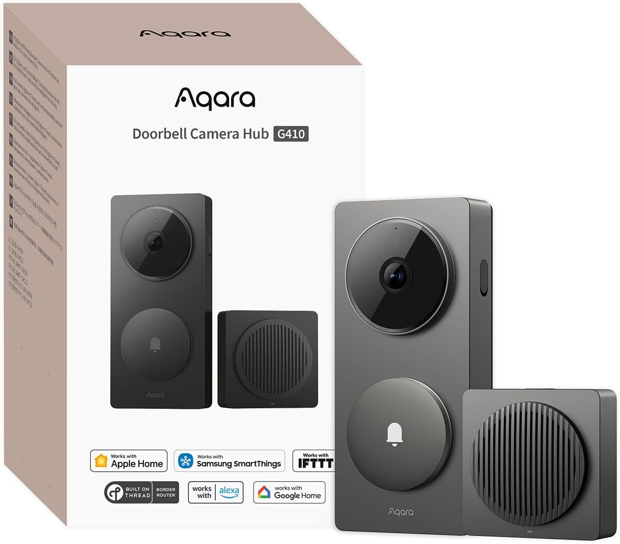 Aqara Smart Doorbell Camera G410 with Chime, 2K, HomeKit Secure Video, 2-Way Audio, Built-in Matter Hub, Wireless/Wired, Supports Apple Home, Alexa, Google, Home Assistant, 2.4G/5GHz Wi-Fi, Black