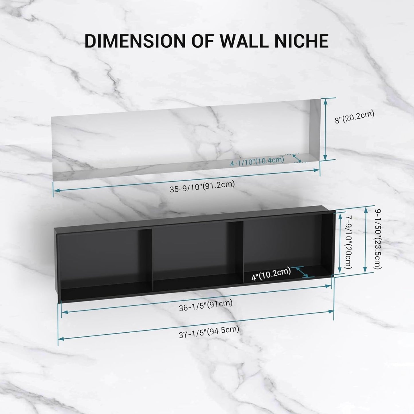 BLYLUND Shower Niche 12" x 24" NO Tile Needed,Matte Black Double Shelf Organizer, Square Corners Wall-Inserted Niche Recessed Shower Shelf Modern Soap Niche for Bathroom