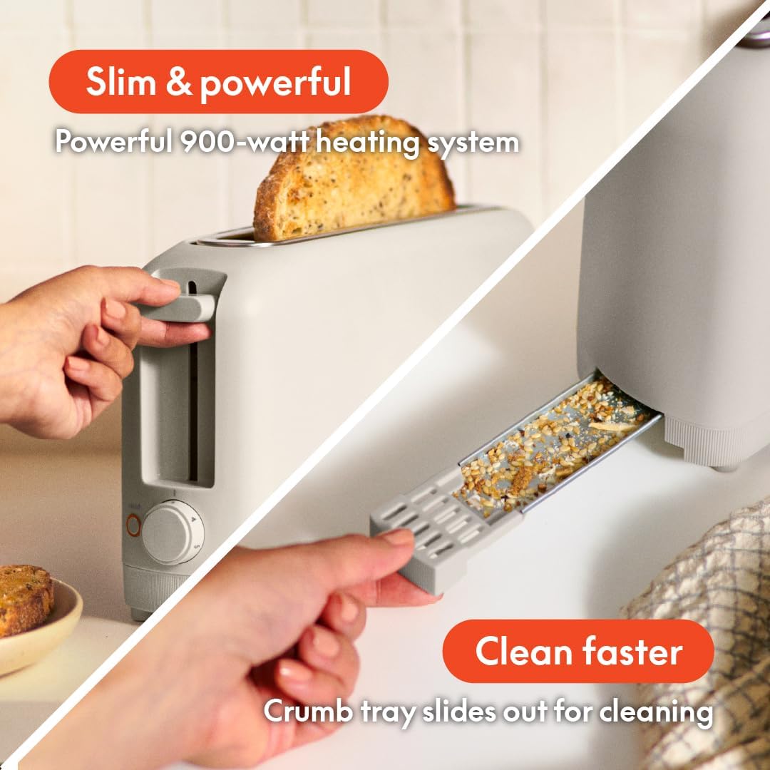 bella 2 Slice Slim Toaster, Fits-anywhere™ Kitchenware, 6 Setting Shade Control with Reheat & Cancel Buttons, Fits sourdough, 10” Long Slot, Anti Jam & Auto Shutoff, 900 Watt, Surf