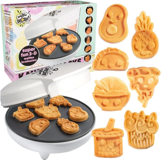 Kawaii Fun Snacks Mini Waffle Maker - 7 Different Food Emoji Designs Featuring an Avocado, Pizza, Ramen, Taco & More - The Cool Electric Waffler Gift for Amazing Kid's Breakfasts and Holiday Gifts