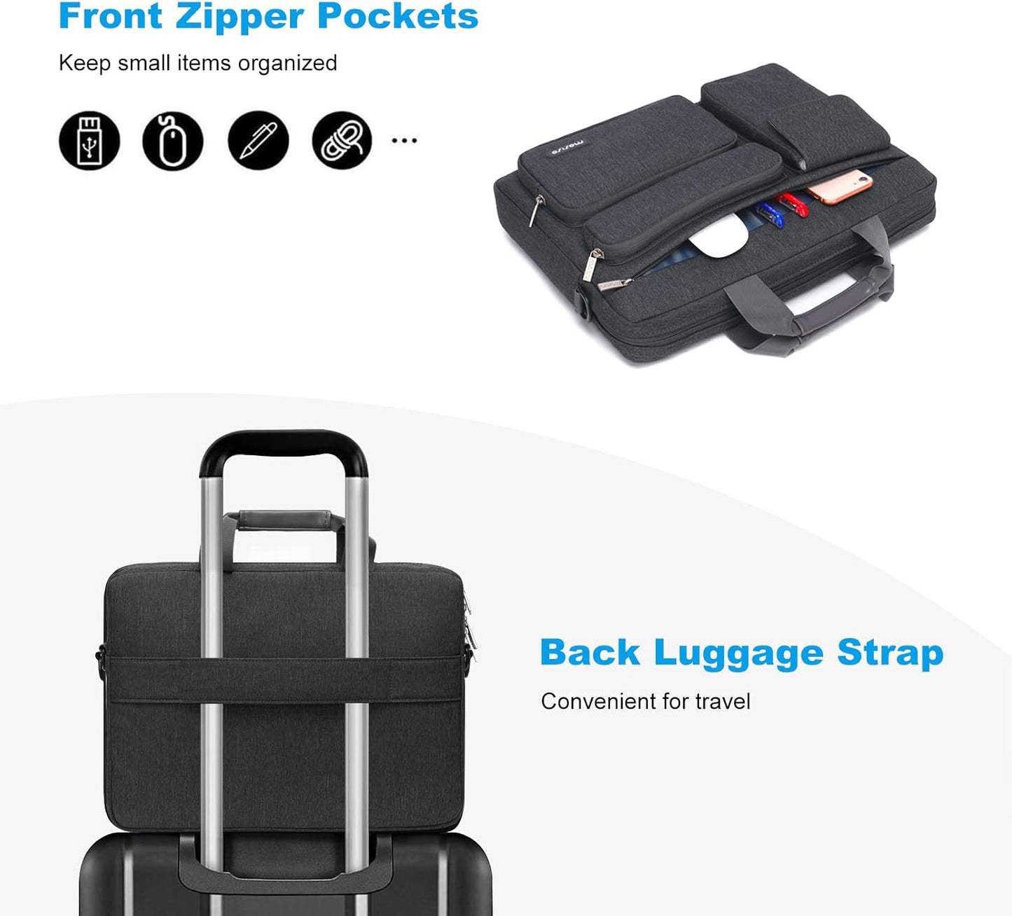 MOSISO Laptop Bag 13.3 inch, 13-13.3 inch Computer Shoulder Bag Compatible with MacBook Air/Pro 13/Pro 14, HP Dell ASUS Notebook &2 Raised&1 Flapover&1 Horizontal Pocket&Handle&Belt, Black