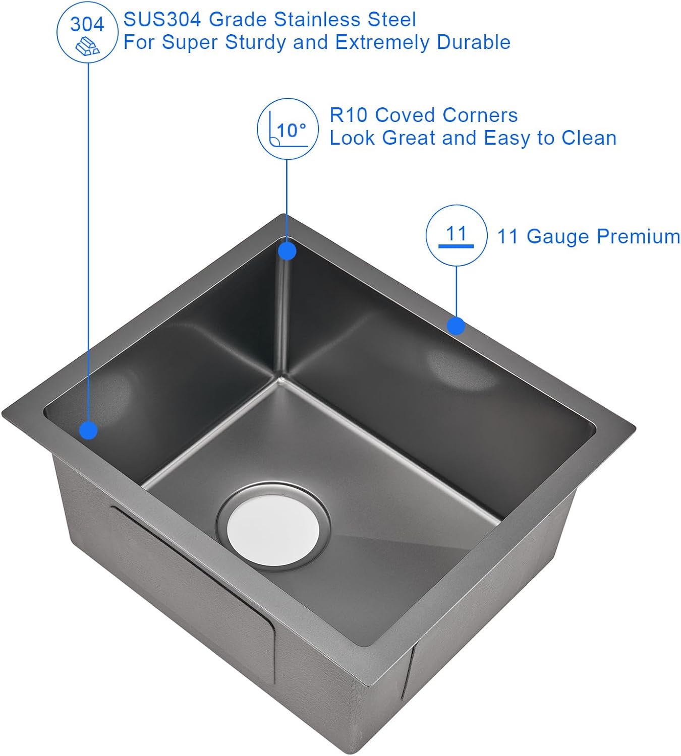 MENATT 20-inch Undermount Kitchen Sink, SUS304 Stainless Steel Handmade Single Bowl Kitchen Sink with Sink Strainer (Brushed), 20"x16"x9"