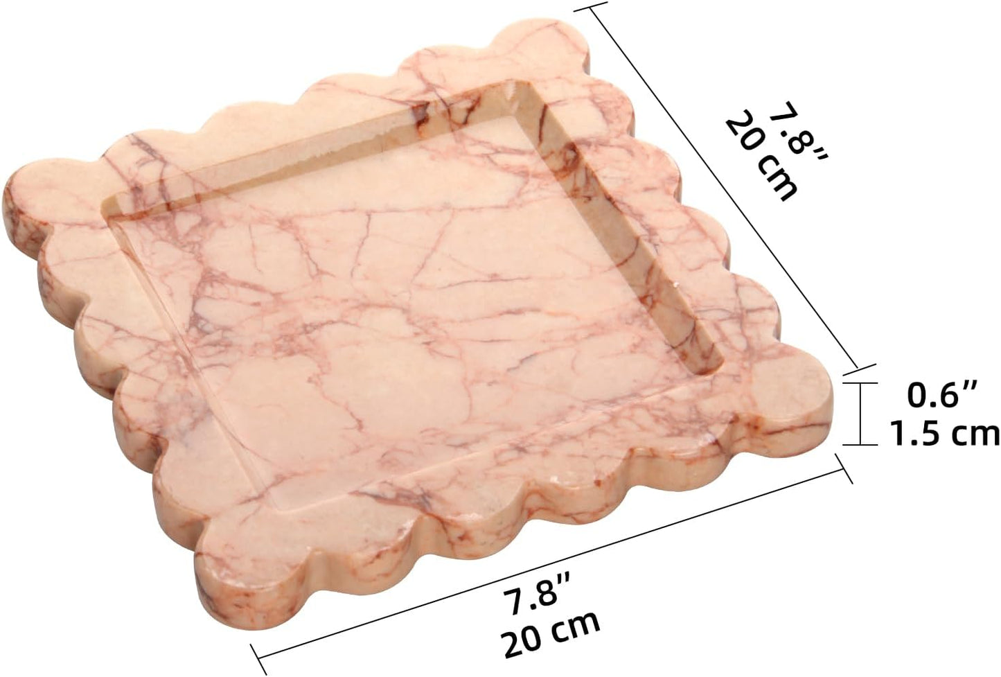 HESHIBI Marble Decorative Tray, Square, 8x8 inches, Rosso Lepanto, Luxury Natural Stone, Bathroom Vanity, Dresser Top, Kitchen Sink, Trinket Ring Tray