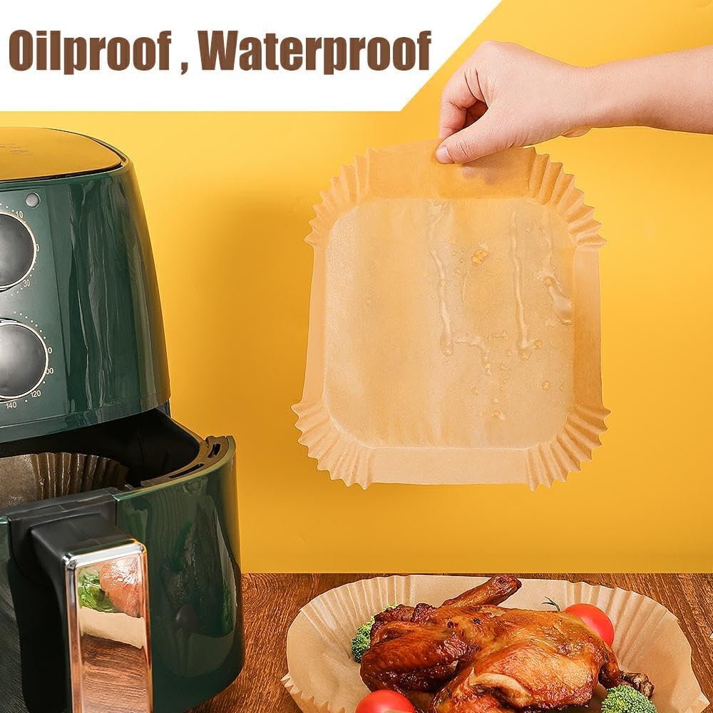 7.5 Inch Air Fryer Parchment Paper Liners Square,150 Pcs Non-Stick &Oil-Proof Air Fryer Liners Disposable for 2-5 QT Frying,Baking,Roast
